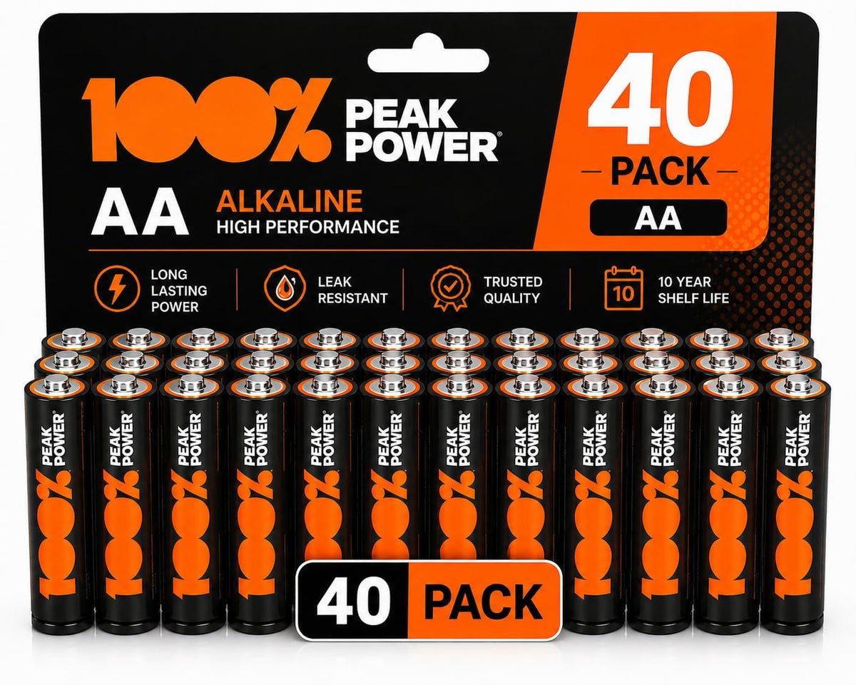100PP AAA Batteries 40 Pack | Alkaline 1.5V Long-Lasting Power