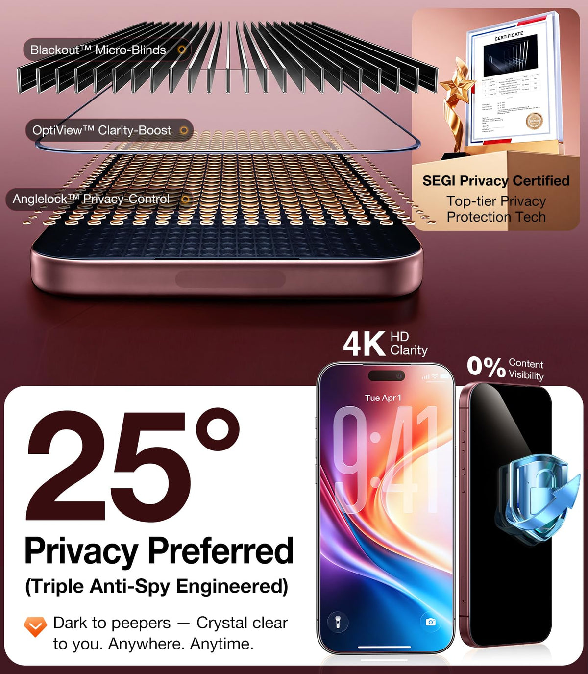UltraGlass Crystal Armor for iPhone 16 Pro Screen Protector (No Black Bezels) 9H+ Military-Grade Shatterproof Screen Protector 16 Pro Tempered Glass, One Step Easy Installation, 1 Piece
