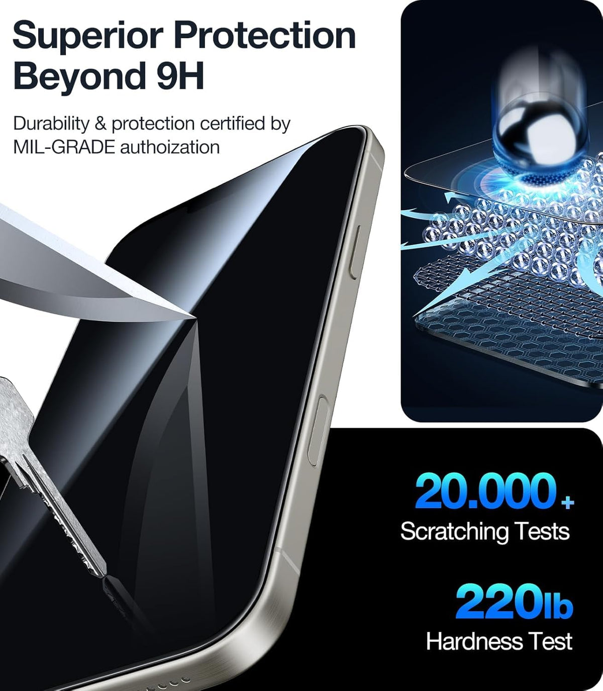 UltraGlass Crystal Armor for iPhone 16 Pro Screen Protector (No Black Bezels) 9H+ Military-Grade Shatterproof Screen Protector 16 Pro Tempered Glass, One Step Easy Installation, 1 Piece