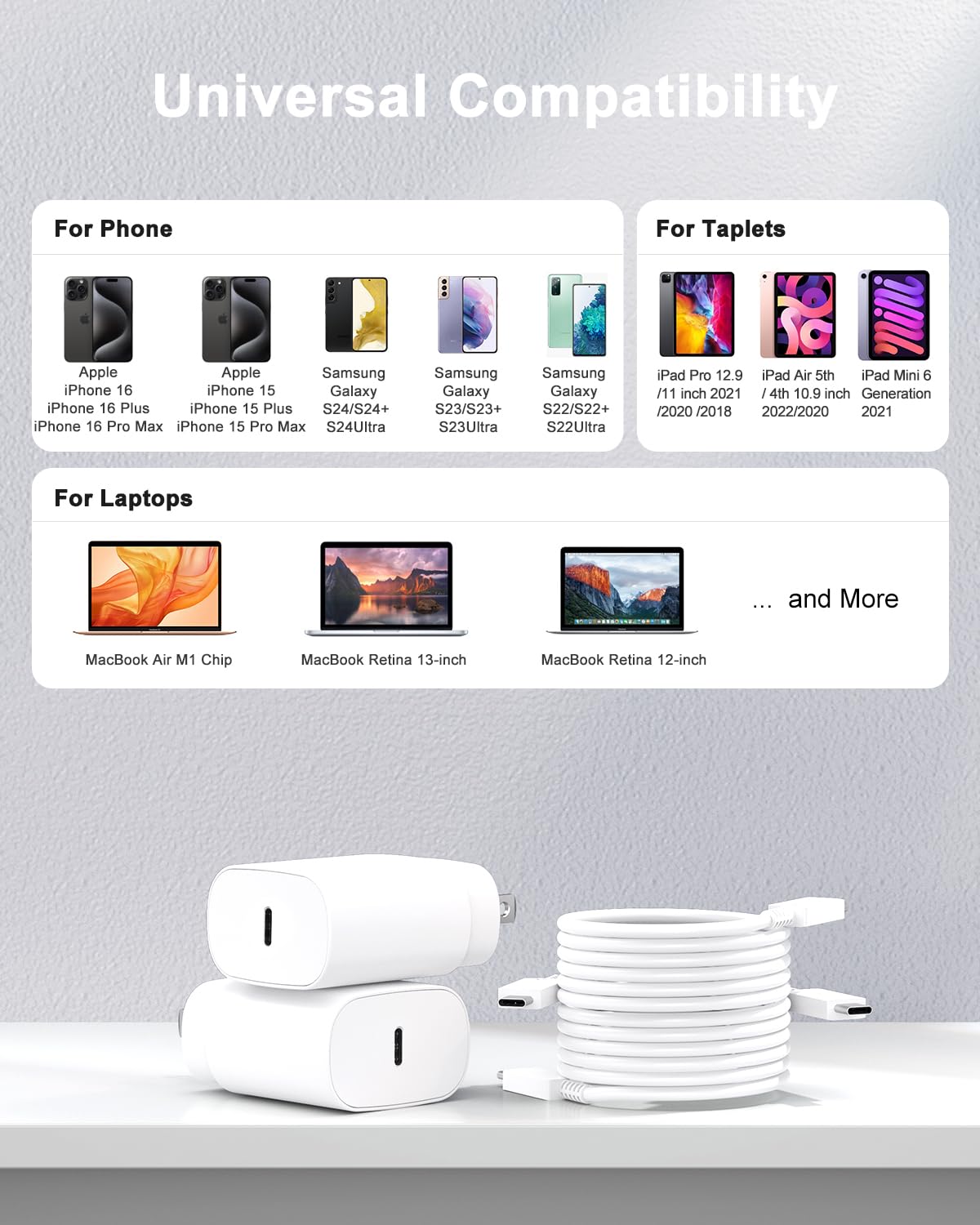 Type C Charger Fast Charging, 2Pack [10FT&6FT] Long USB C Cable with 25W Phone Super Fast Charger Block Compatible with Galaxy S26+/S25 Ultra,iPhone 18/17/16/Air/Plus/Pro Max/Duo
