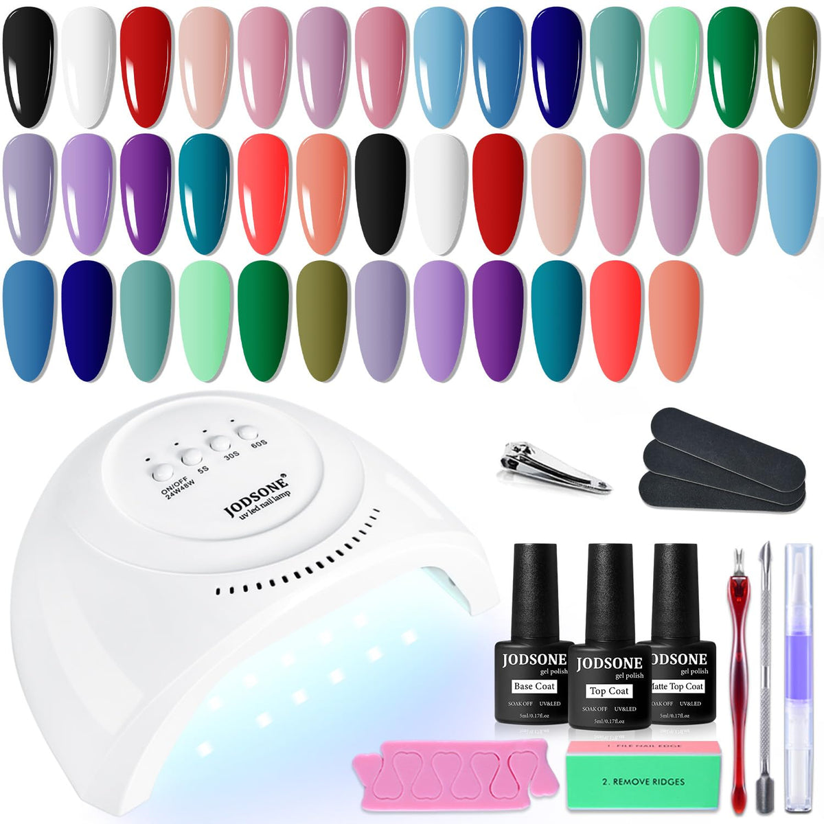 JODSONE 23 PCS Gel Nail Polish Set with Base Glossy and Matte Top Coat Multicolored Gel Nail Long Lasting Suitable for All Seasons