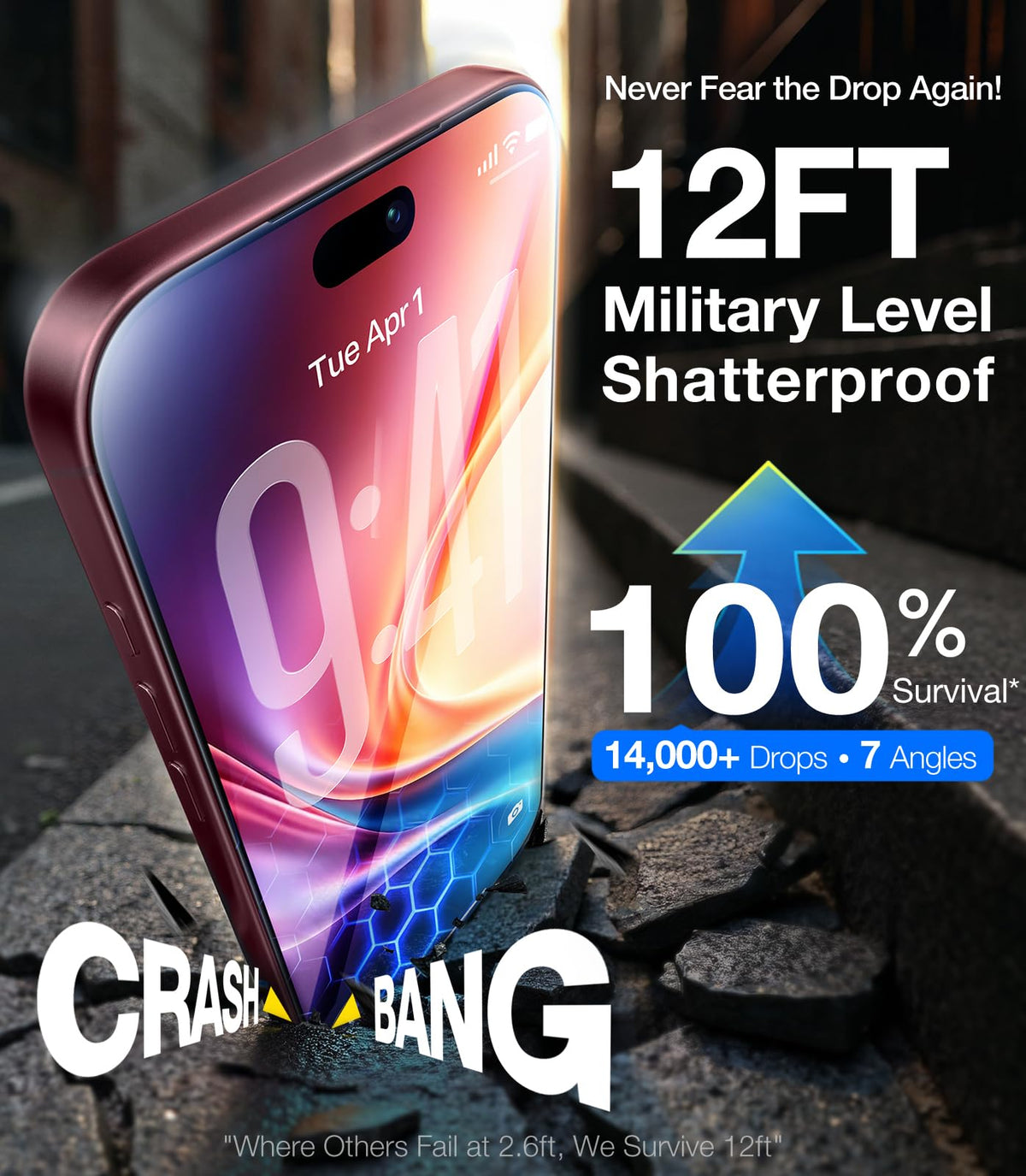 UltraGlass Crystal Armor for iPhone 16 Pro Screen Protector (No Black Bezels) 9H+ Military-Grade Shatterproof Screen Protector 16 Pro Tempered Glass, One Step Easy Installation, 1 Piece
