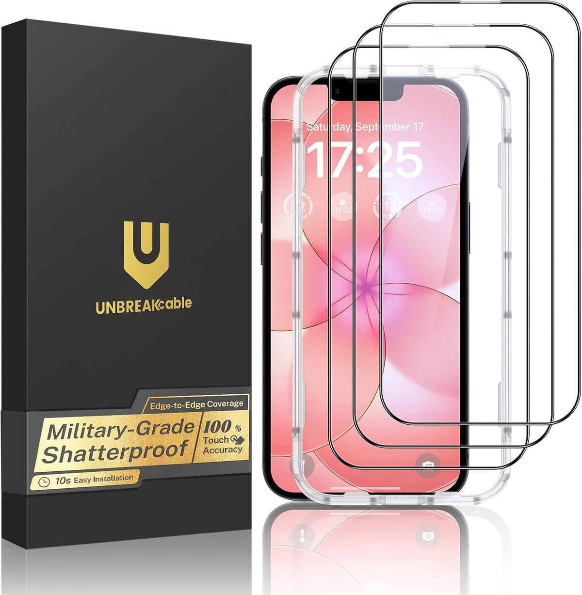 UNBREAKcable 3-Pack Screen Protector for iPhone 15, Full Coverage