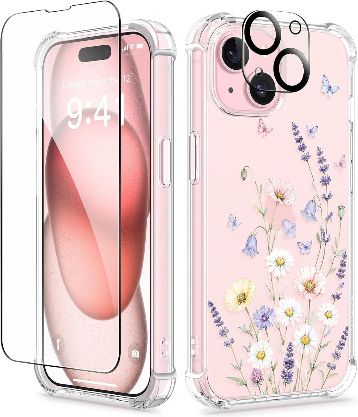 GVIEWIN for iPhone 11 Case Floral, Screen Protector & Camera Lens Protector