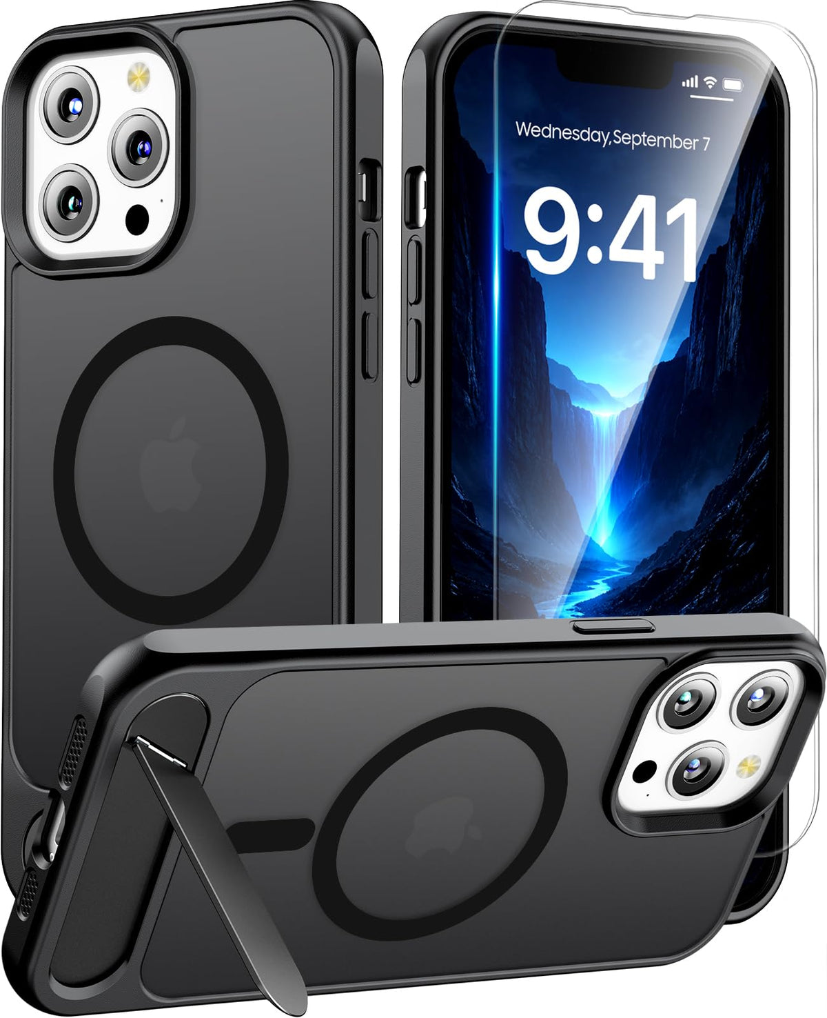 Magnetic for iPhone 16 Pro Case with Stand, Clear Matte
