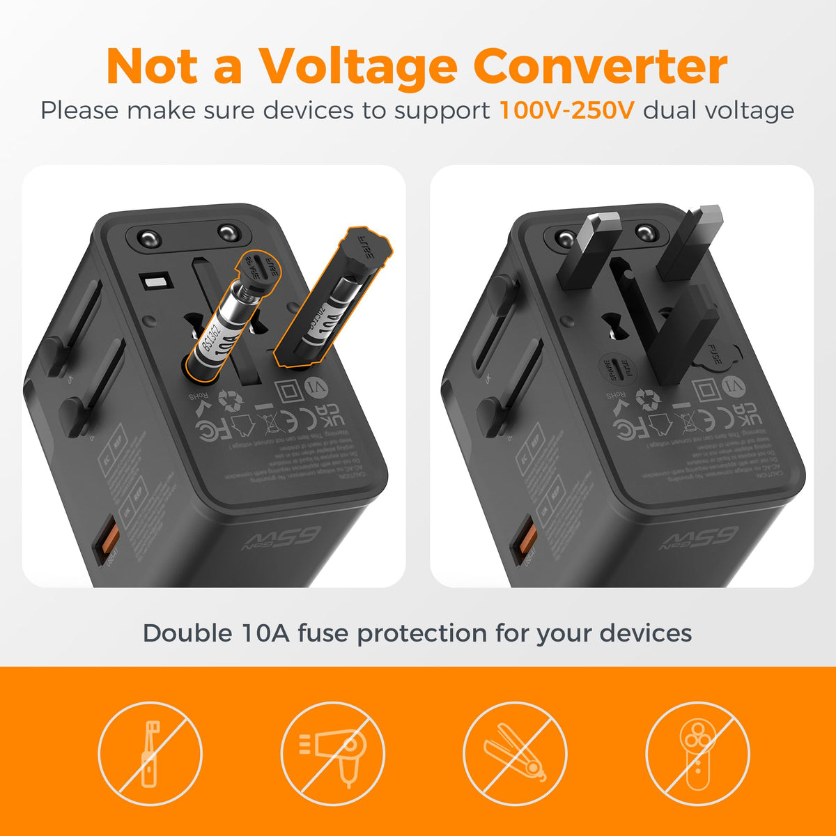 TESSAN Universal Travel Adapter Worldwide with 2 USB C for EU USA AU
