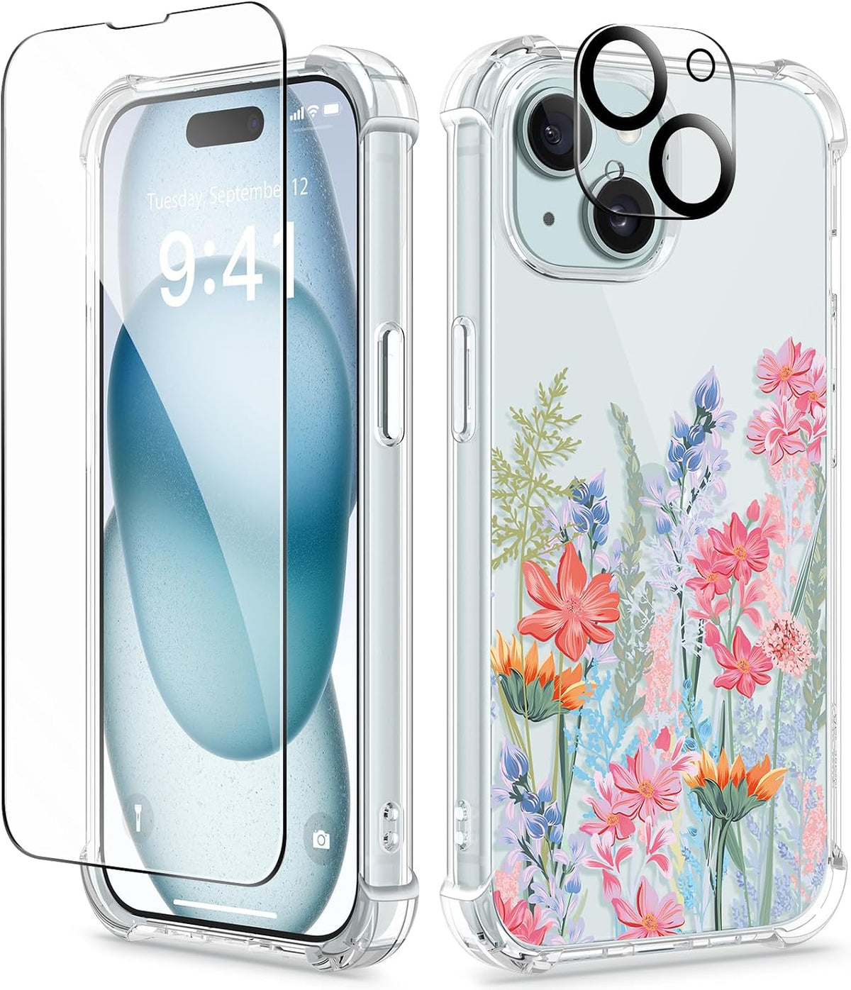 GVIEWIN for iPhone 11 Case Floral, Screen Protector & Camera Lens Protector