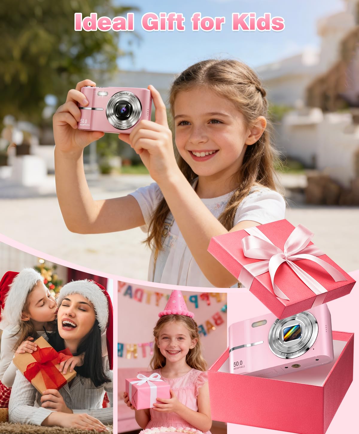 Digital Camera, 1080P FHD Vlogging Camera 50MP Compact Portable Photo Camera with 2.4" Screen, 16X Digital Zoom Mini Small Pocket Camera for Kids Students with 1 Battery, 16GB Card (Black)