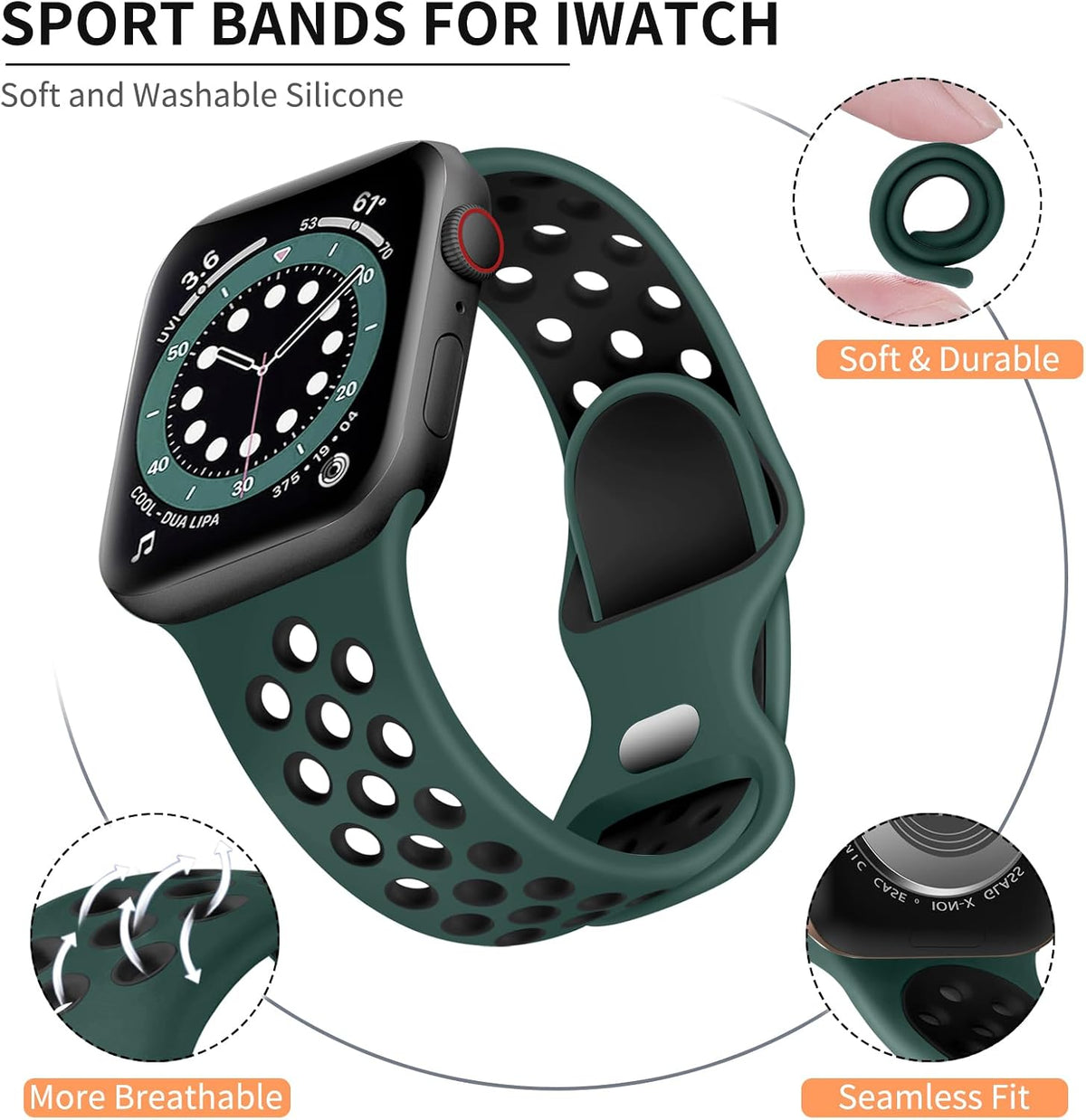 Lerobo Sport Band for Apple Watch Bands 44mm 45mm 46mm 42mm 49mm Men Women