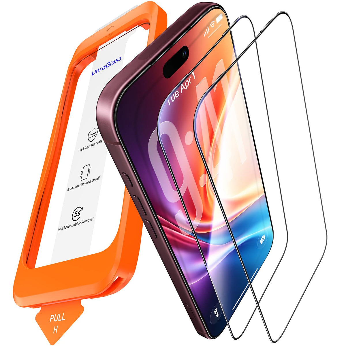 UltraGlass Crystal Armor for iPhone 16 Pro Screen Protector (No Black Bezels) 9H+ Military-Grade Shatterproof Screen Protector 16 Pro Tempered Glass, One Step Easy Installation, 1 Piece