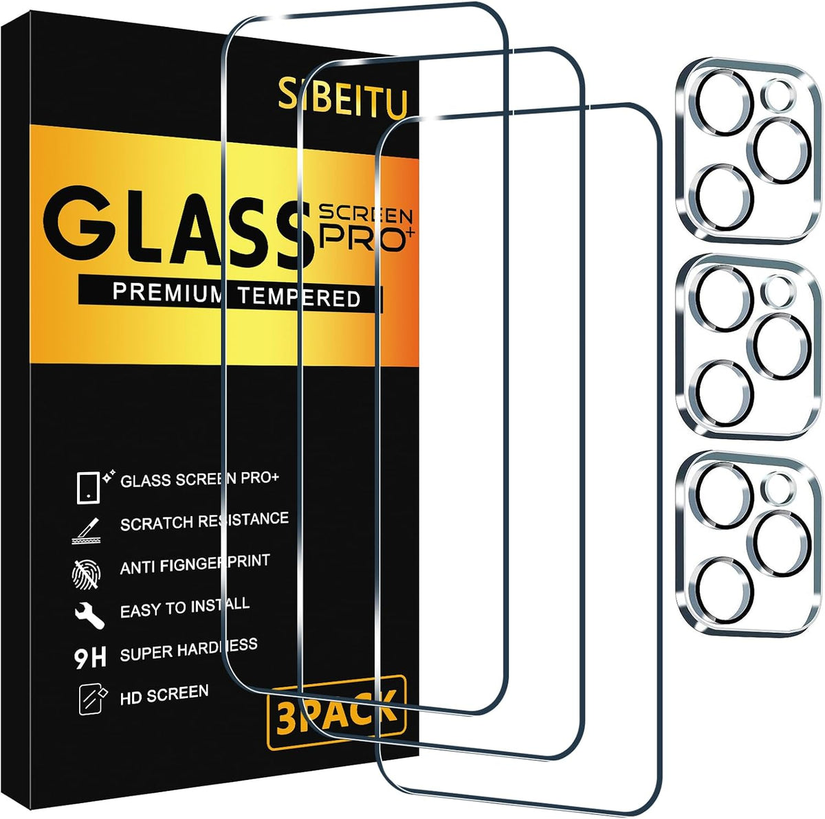 SIBEITU 3+3 Pack Screen Protector + Camera Lens Protector for iPhone 14 Pro