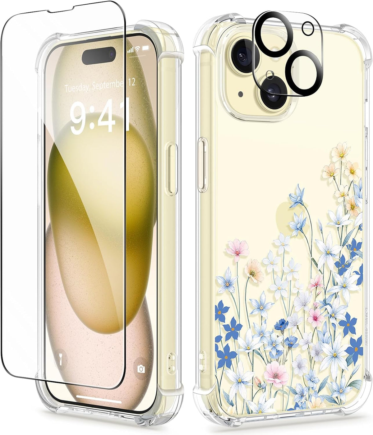 GVIEWIN for iPhone 11 Case Floral, Screen Protector & Camera Lens Protector