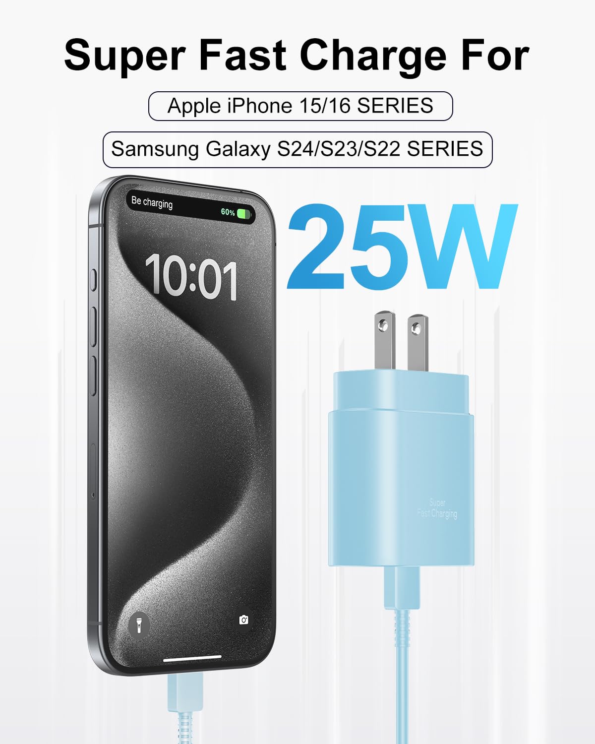 Type C Charger Fast Charging, 2Pack [10FT&6FT] Long USB C Cable with 25W Phone Super Fast Charger Block Compatible with Galaxy S26+/S25 Ultra,iPhone 18/17/16/Air/Plus/Pro Max/Duo