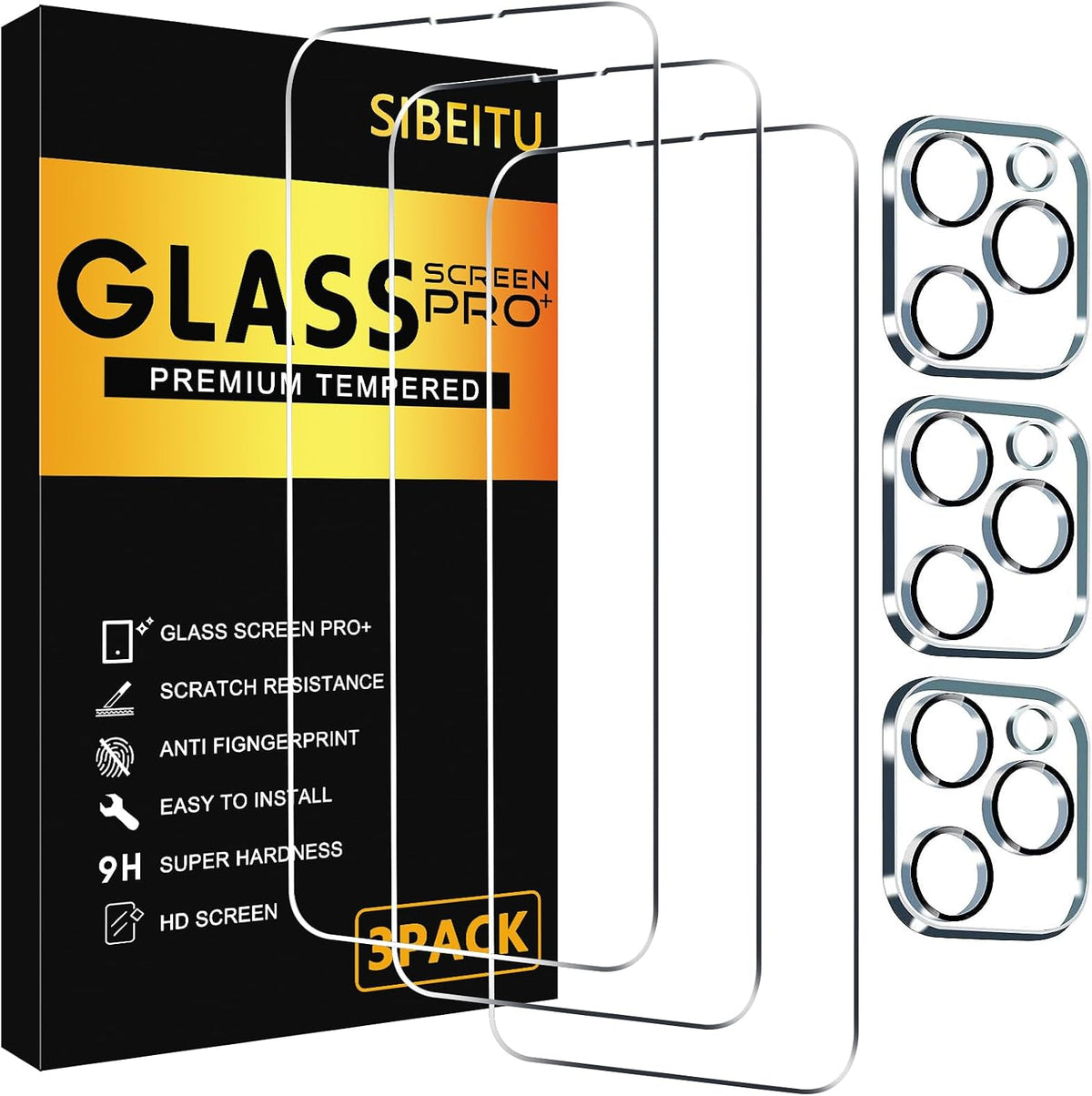 SIBEITU 3+3 Pack Screen Protector + Camera Lens Protector for iPhone 14 Pro