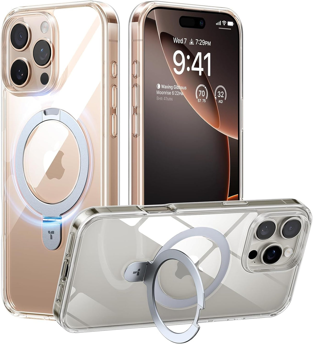 TORRAS for iPhone 18 Pro Case Clear, Magnetic Stand, 4X Military Protection
