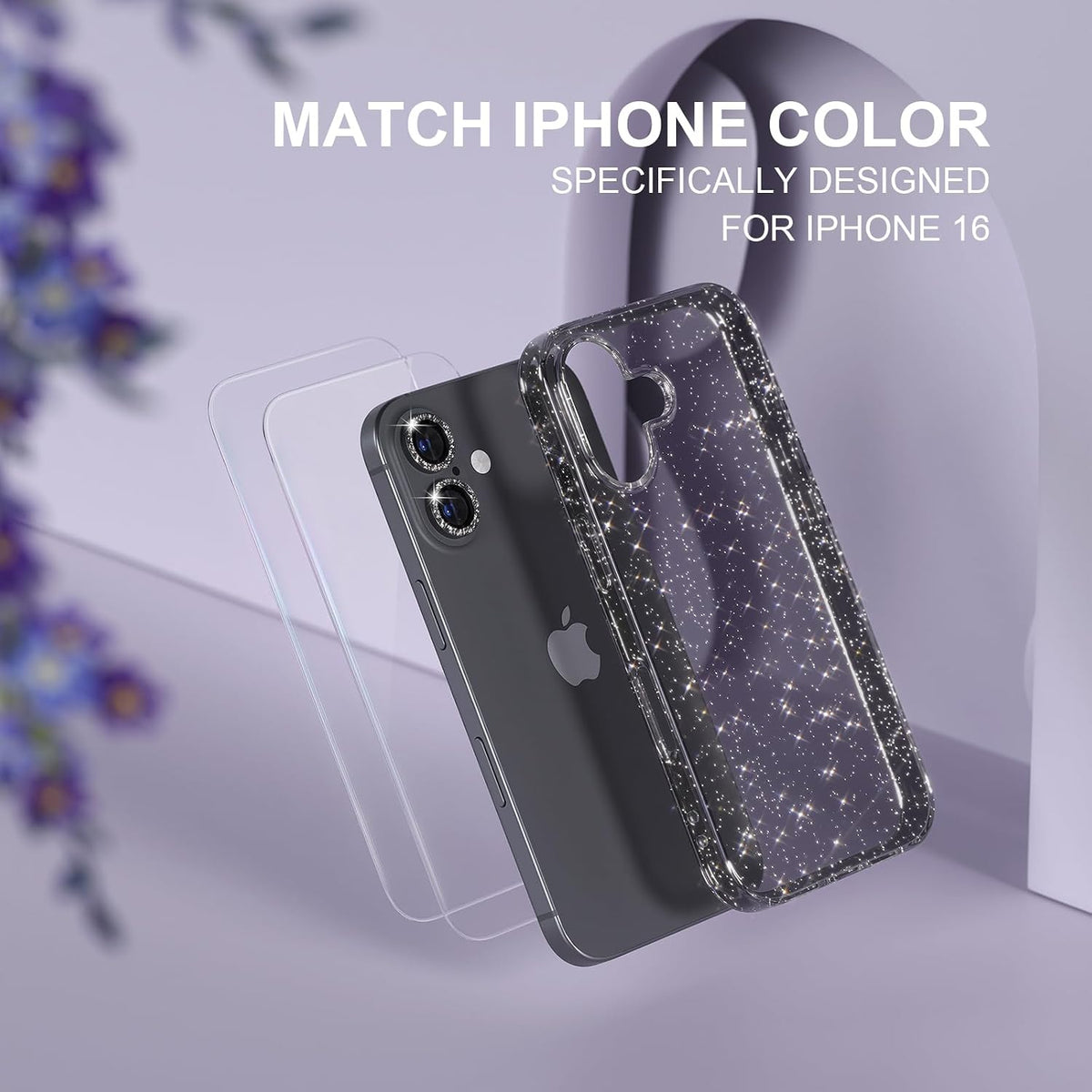Choiche for iPhone 16 Pro Case Clear Women Girly (Glitter Gold)