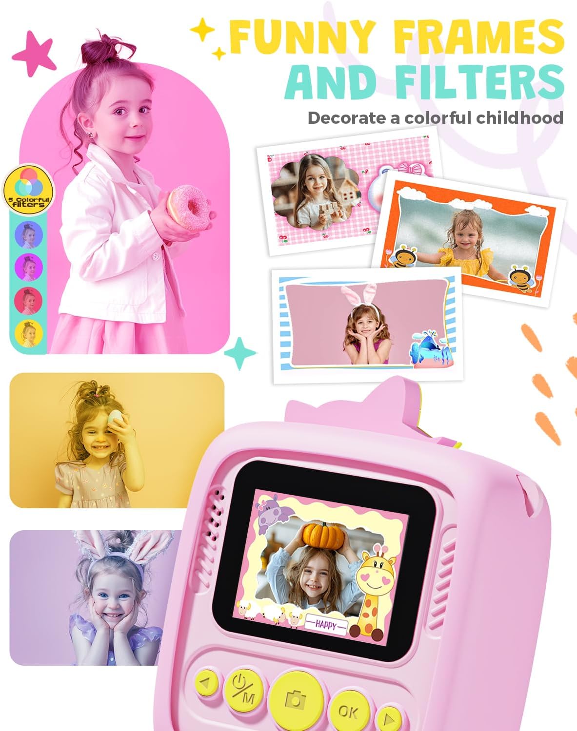 Kids Camera Instant Print,1080P Kids Digital Camera,Girls Gifts Toys Age 3+