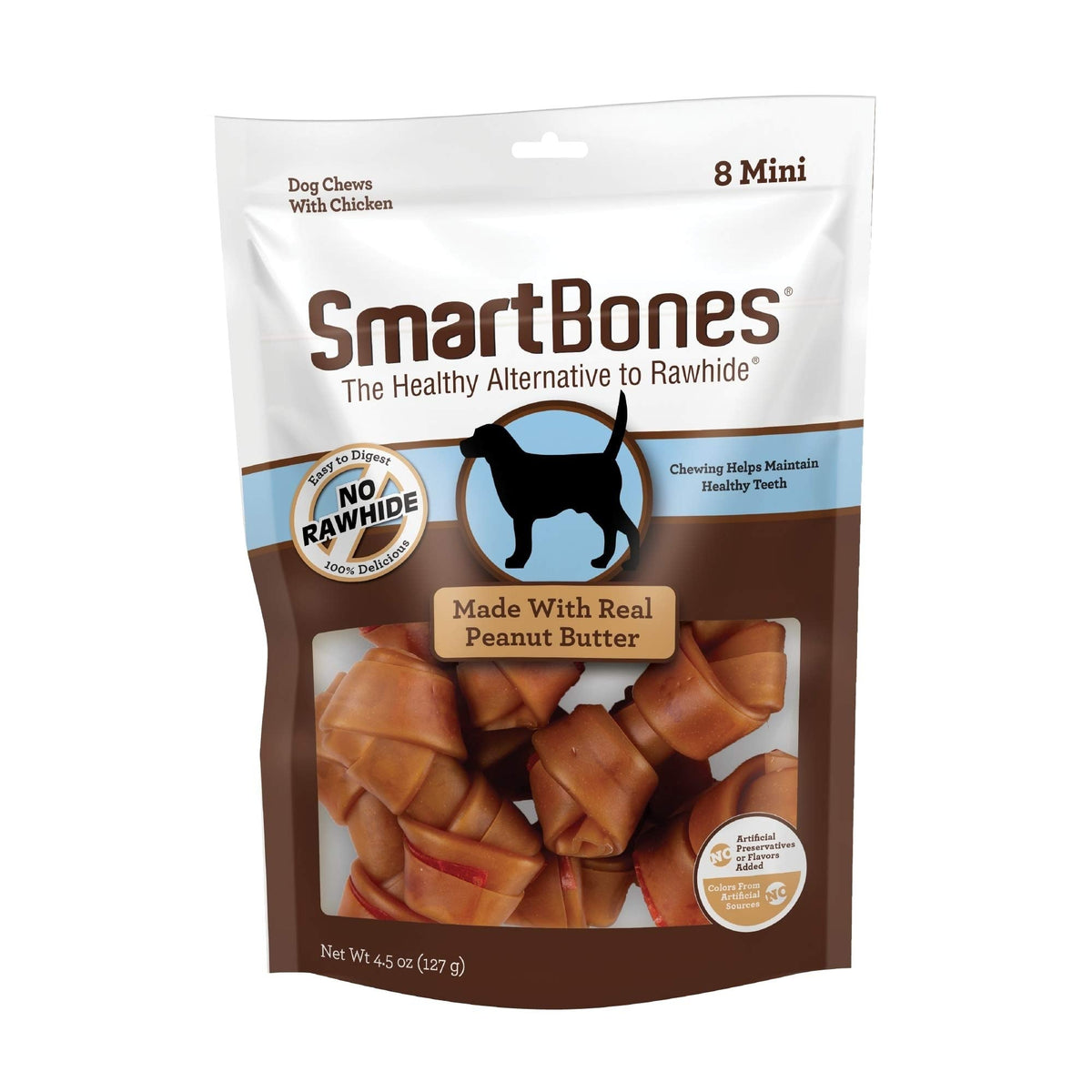 SmartBones Mini Bones Rawhide-Free Dog Treat, Real Peanut Butter, 24 Count