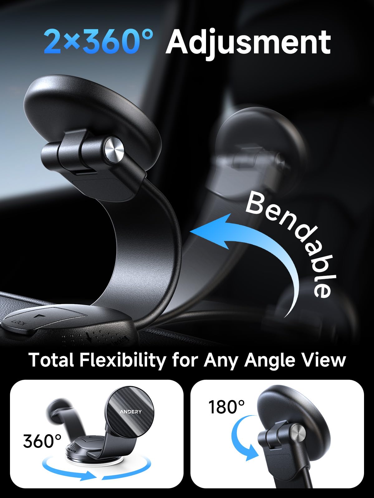 Compact Foldable Car Phone Holder for Magsafe [78+LBS Strongest Suction & 2400gf Strongest Magnetic] 360° Adjustable Car Phone Mount, Bedstand & Desk Mounts for iPhone 18-12 Pro Max (Carbon Fiber)