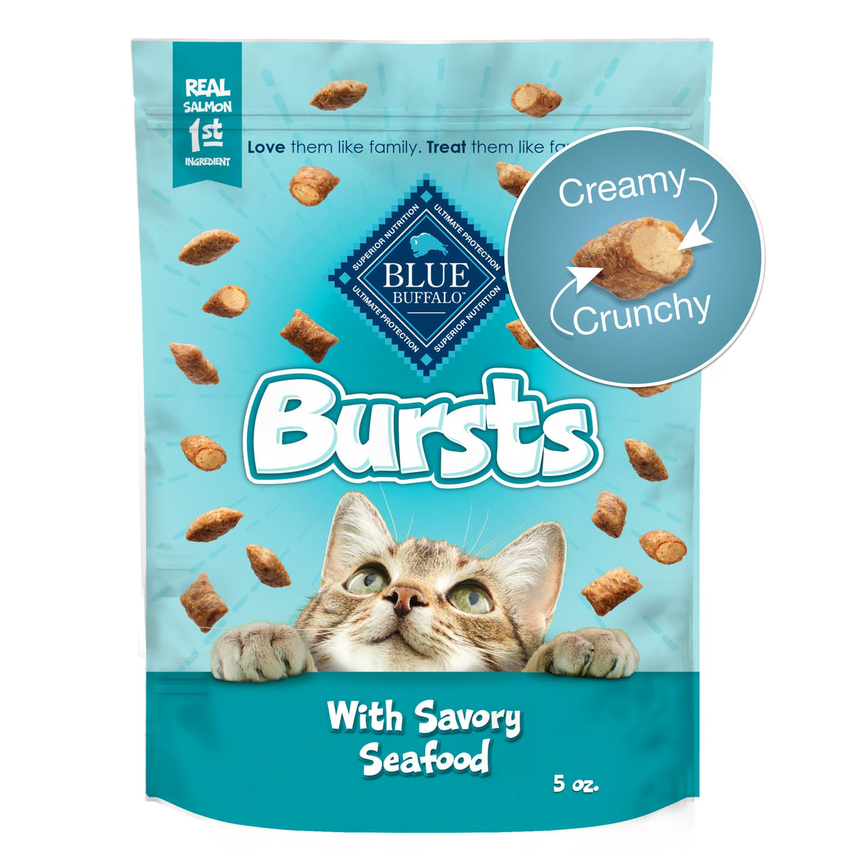 Blue Buffalo Bursts Seafood Crunchy & Creamy Cat Treats, 2 oz, 6 ct