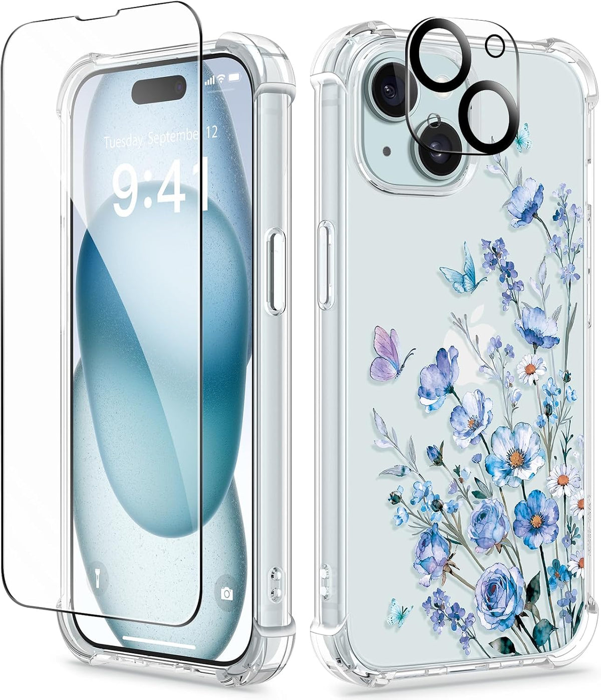 GVIEWIN for iPhone 11 Case Floral, Screen Protector & Camera Lens Protector