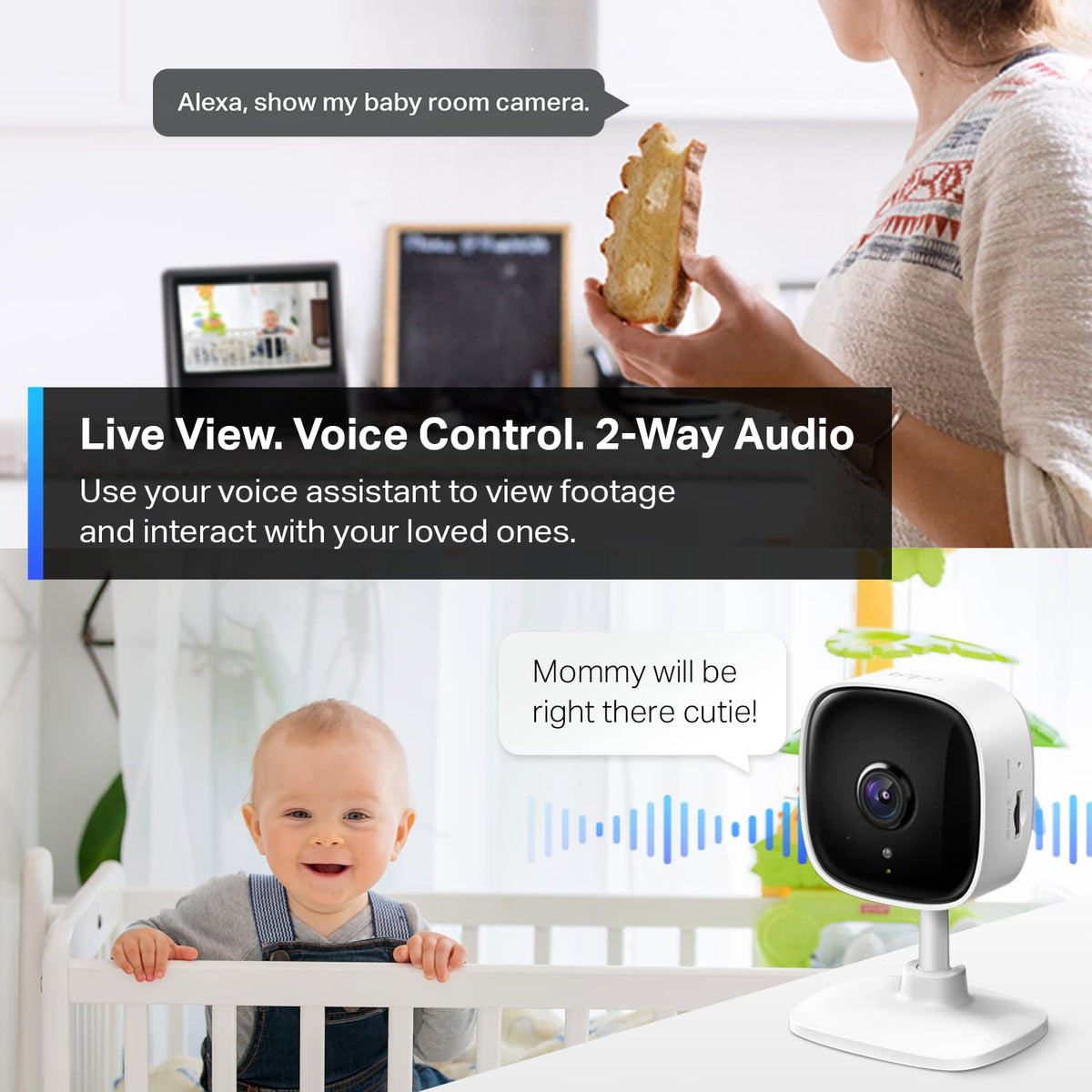 Tapo 1080P Indoor Security Camera, Baby Monitor, Dog Camera, Wired, C100
