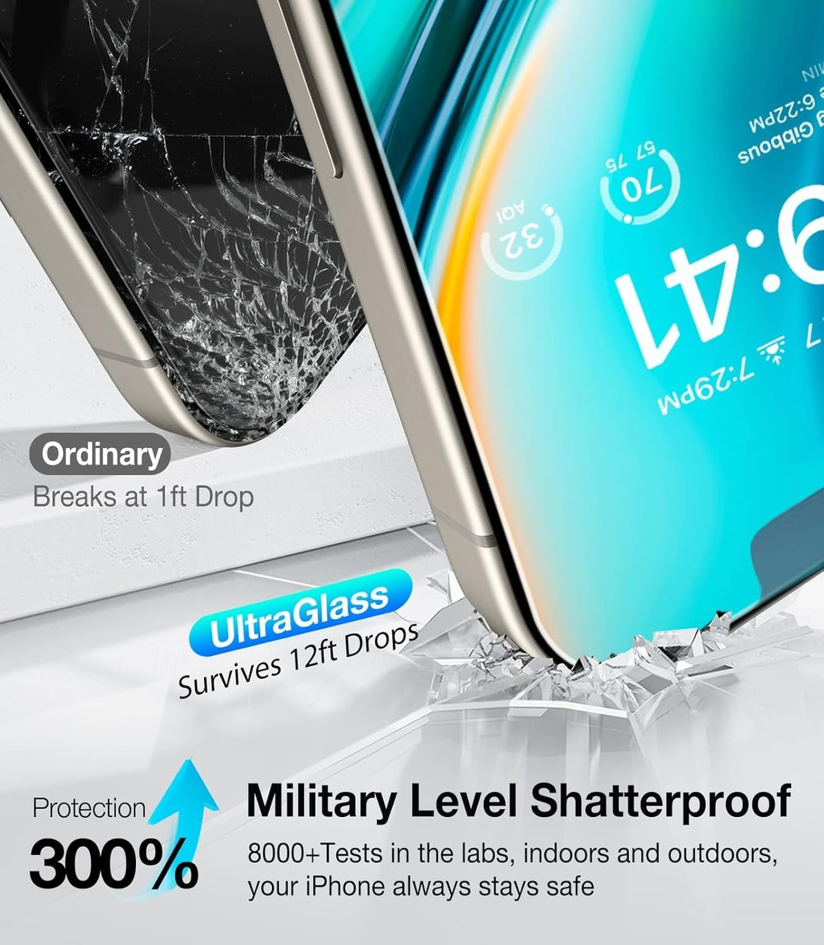 UltraGlass Crystal Armor for iPhone 16 Pro Screen Protector (No Black Bezels) 9H+ Military-Grade Shatterproof Screen Protector 16 Pro Tempered Glass, One Step Easy Installation, 1 Piece