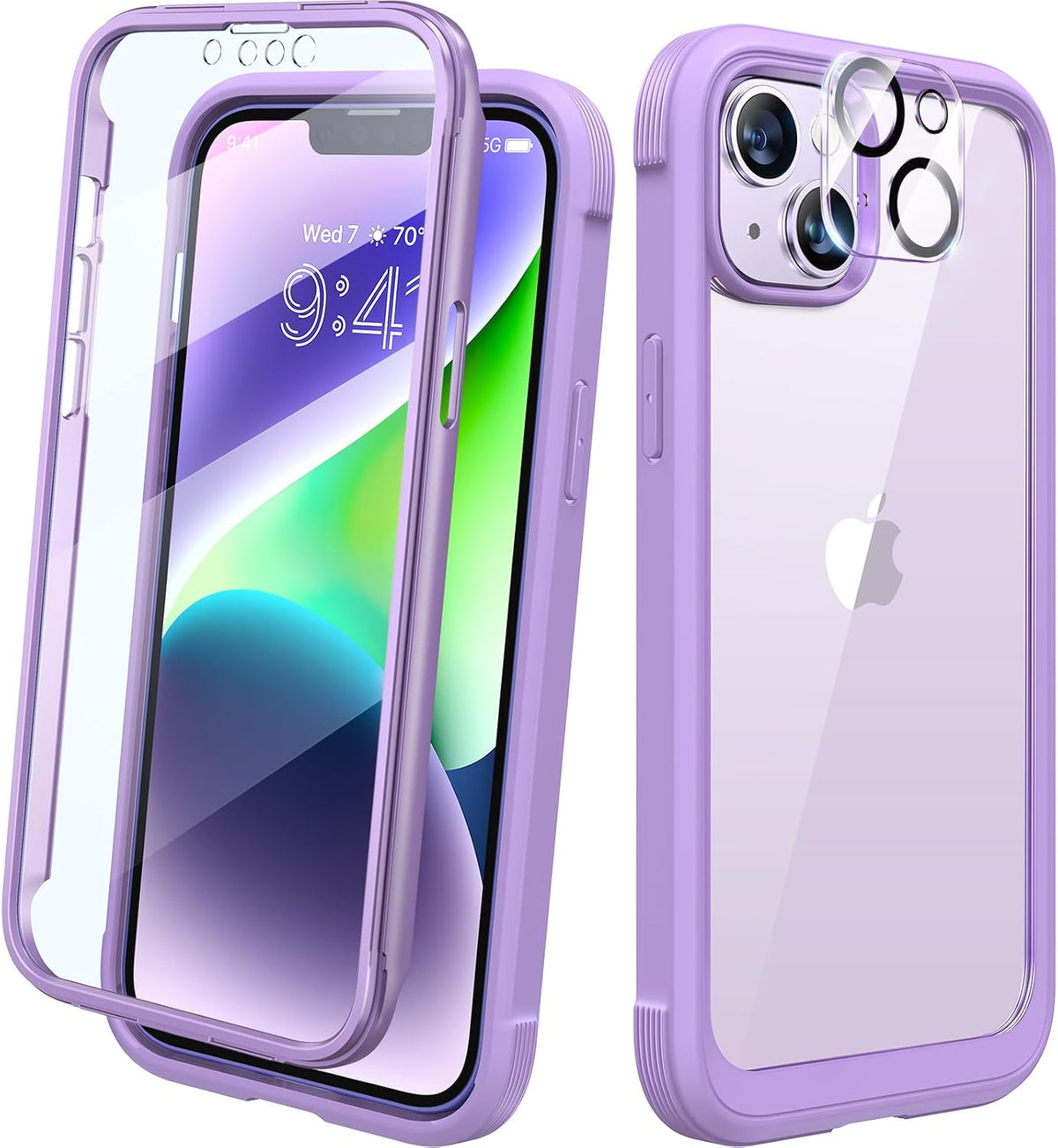 Diaclara Designed for iPhone 15 Plus Case 6.7 Inch, Full-Body Clear Bumper Cases w/Built-in Screen Protector, 360 Protective Rugged Case + Glass Camera Lens Protector,Mint Green