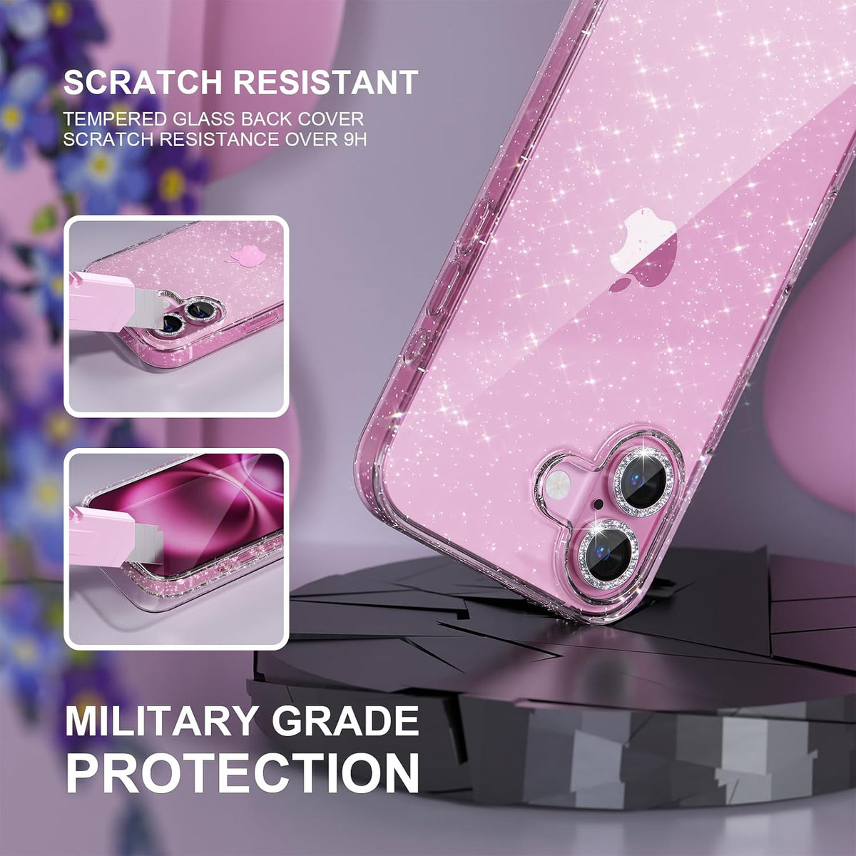 Choiche for iPhone 16 Pro Case Clear Women Girly (Glitter Gold)