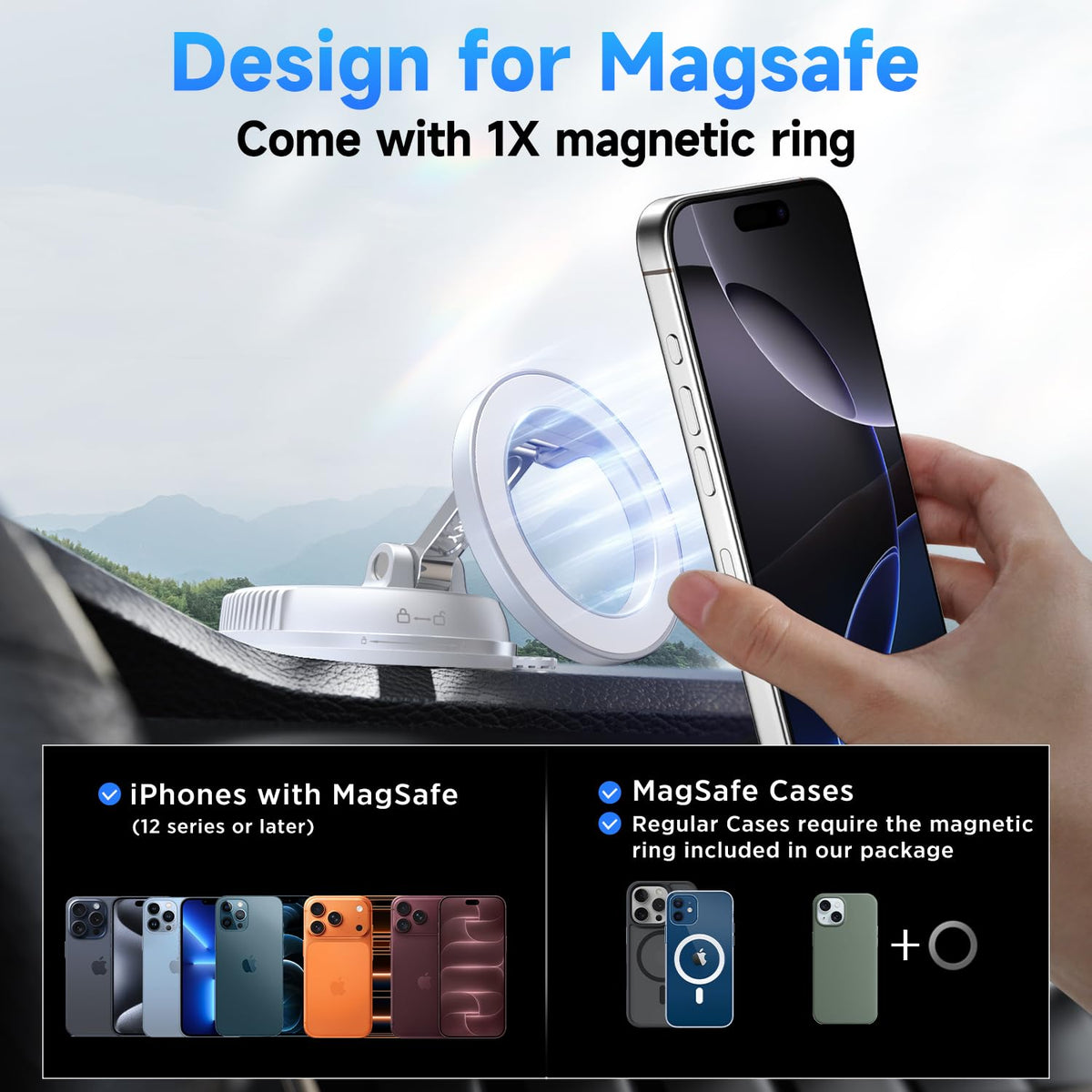 Compact Foldable Car Phone Holder for Magsafe [78+LBS Strongest Suction & 2400gf Strongest Magnetic] 360° Adjustable Car Phone Mount, Bedstand & Desk Mounts for iPhone 18-12 Pro Max (Carbon Fiber)