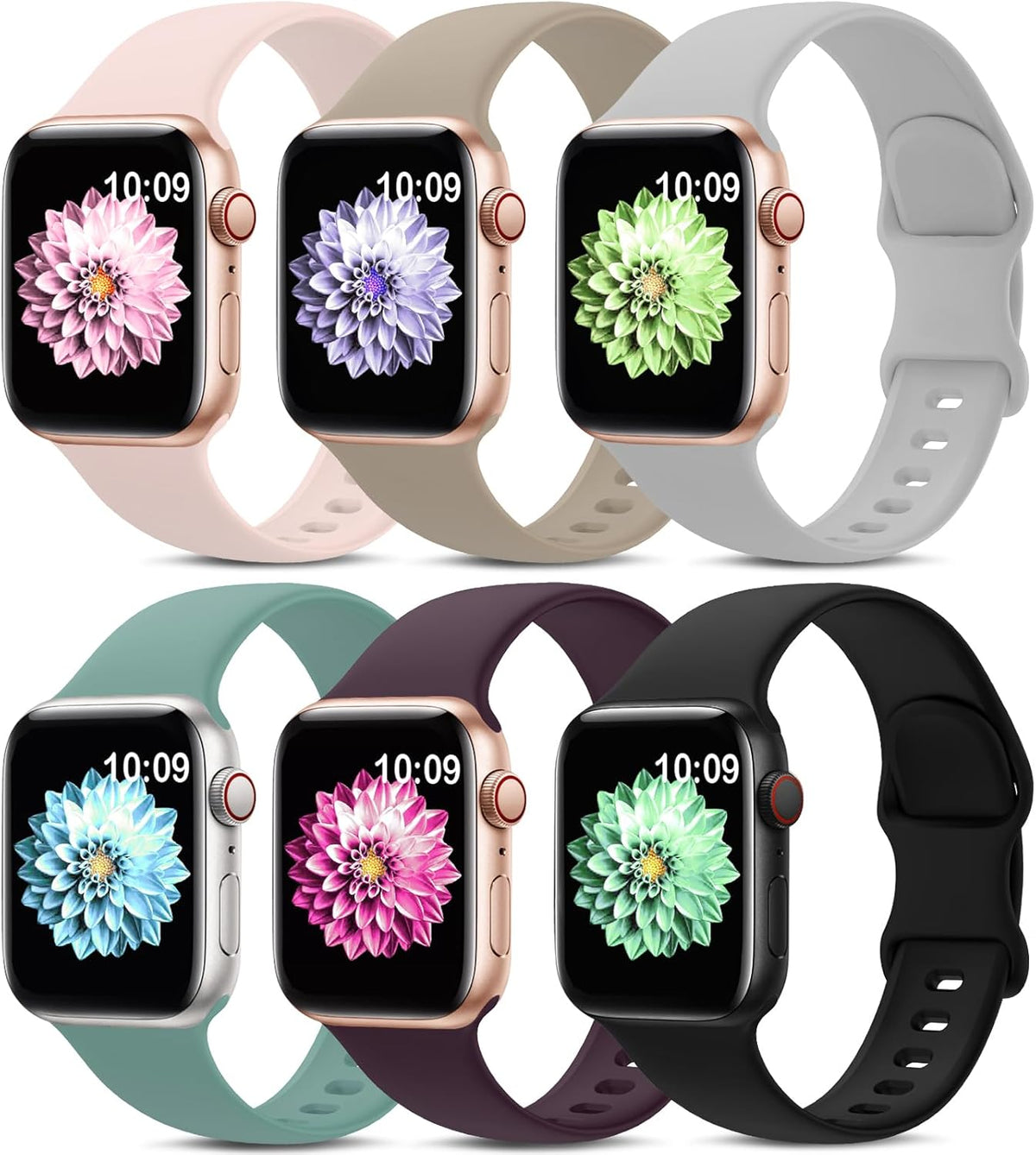 6 Pack Sport Silicone Bands Compatible with Apple Watch Band for Women Men