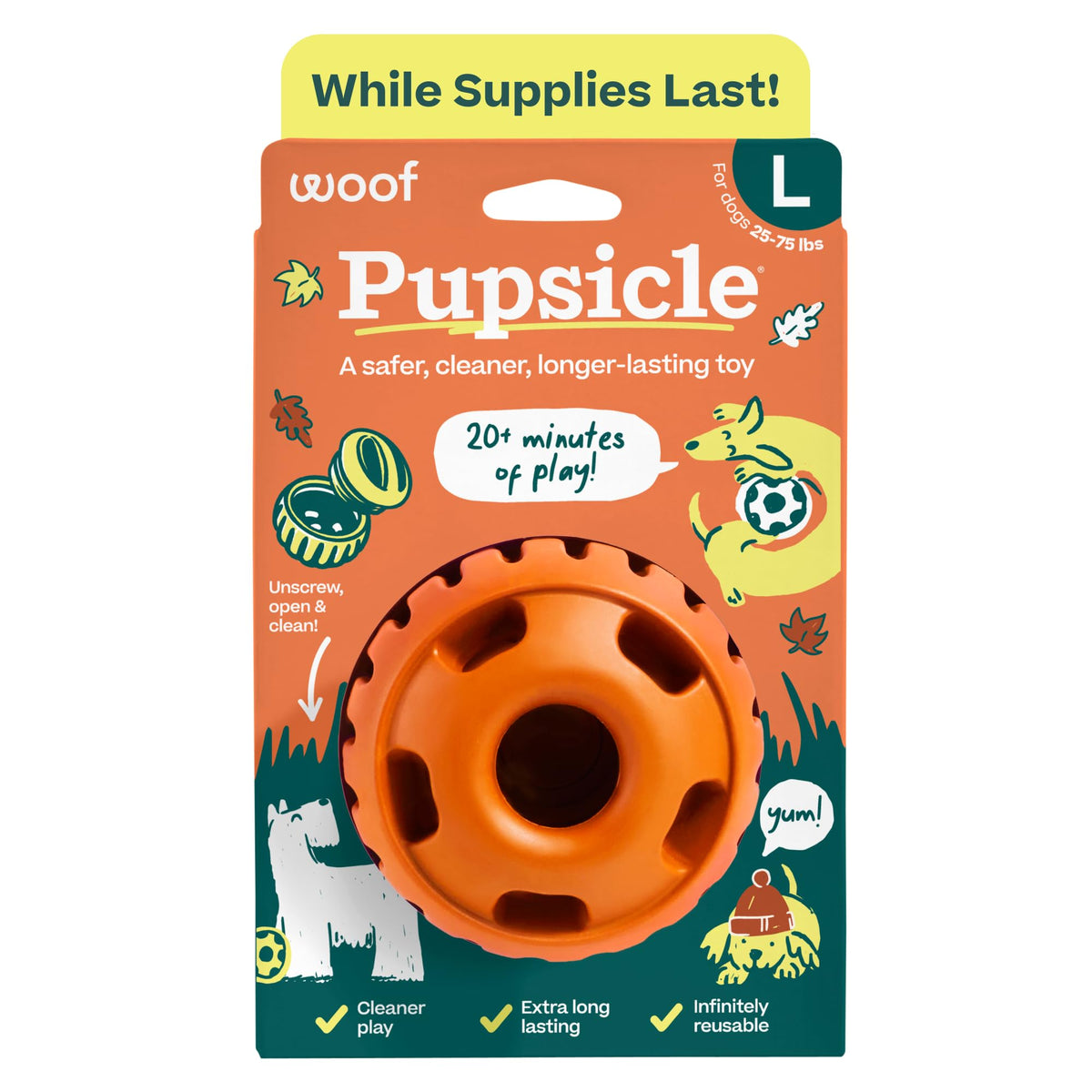 WOOF Pupsicle Interactive Dog Ball Toy for Dogs Large 25-75 lbs - Pink