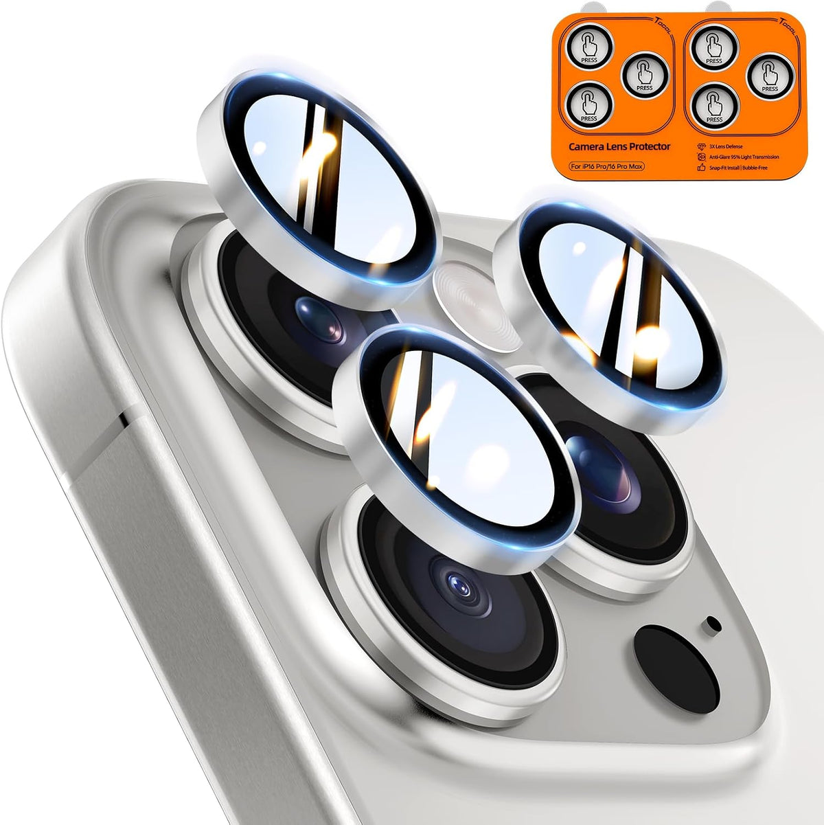 TOCOL for iPhone 16 Pro Max Camera Lens Protector/iPhone 16 Pro Camera Lens Protector Tempered Glass HD Individual Scratch Resistant Cover Accessories Case Friendly 2 Pack（Light Blue）