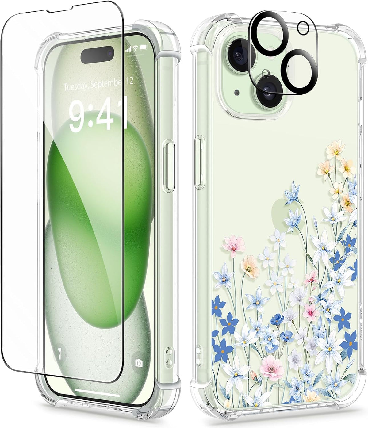 GVIEWIN for iPhone 11 Case Floral, Screen Protector & Camera Lens Protector