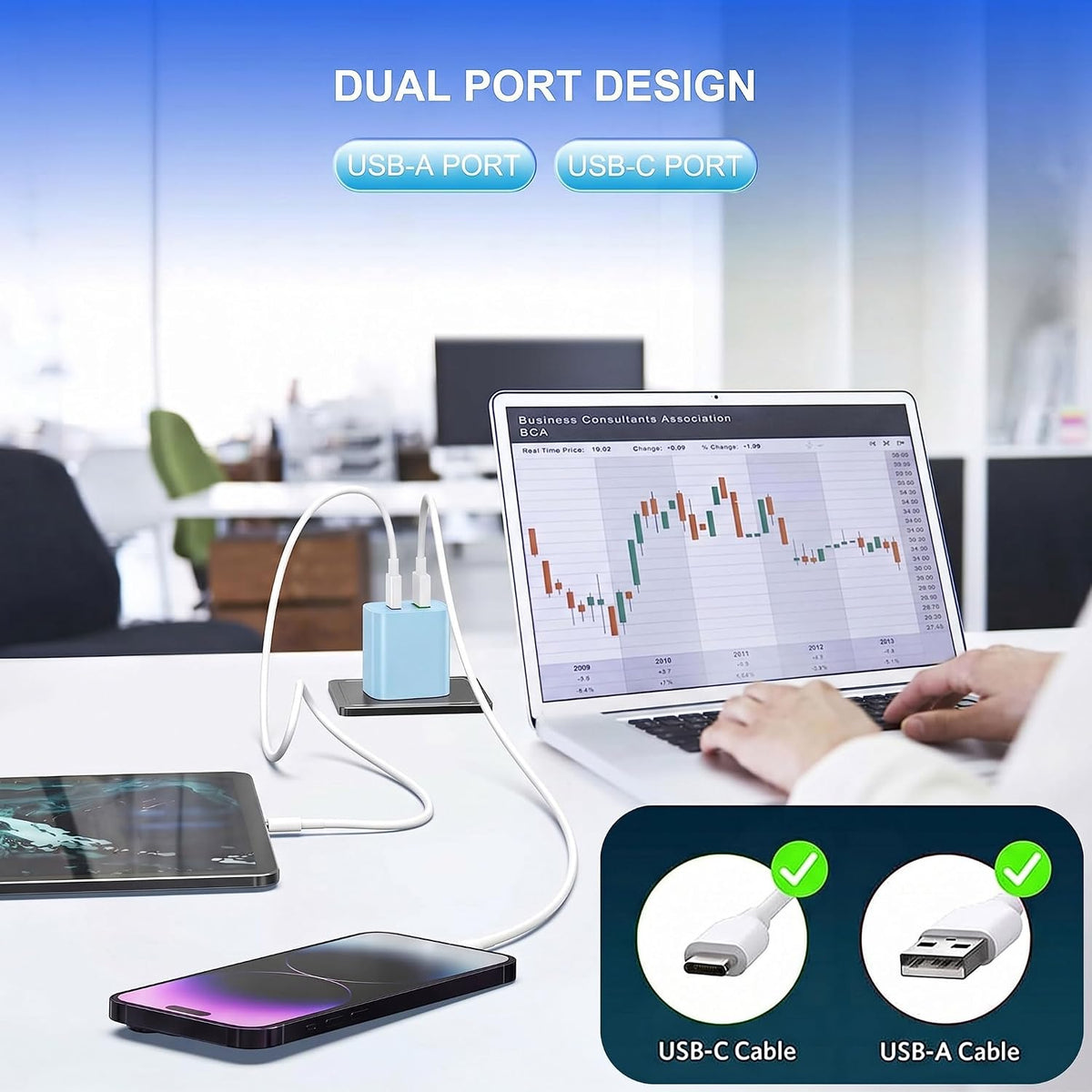 3 Pack USB C Charger Block,20W USB-C & USB-A Port Charger，for i Phone 17/16/15/14/13/12/11/X/8, i Pad and More