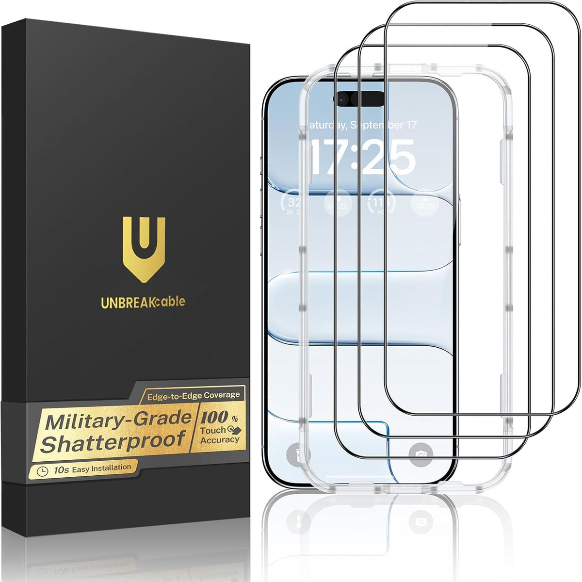 UNBREAKcable 3-Pack Screen Protector for iPhone 15, Full Coverage