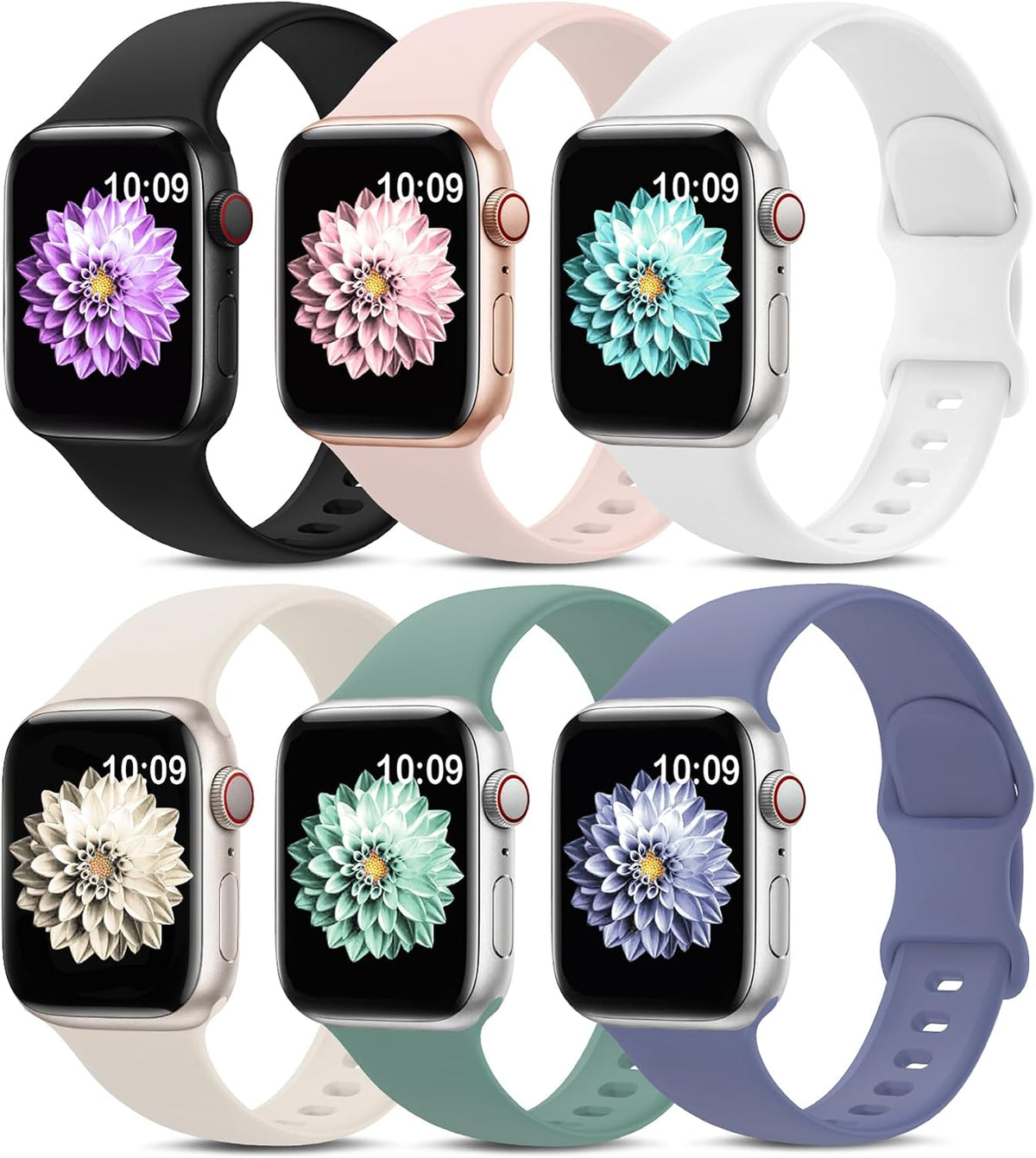 6 Pack Sport Silicone Bands Compatible with Apple Watch Band for Women Men