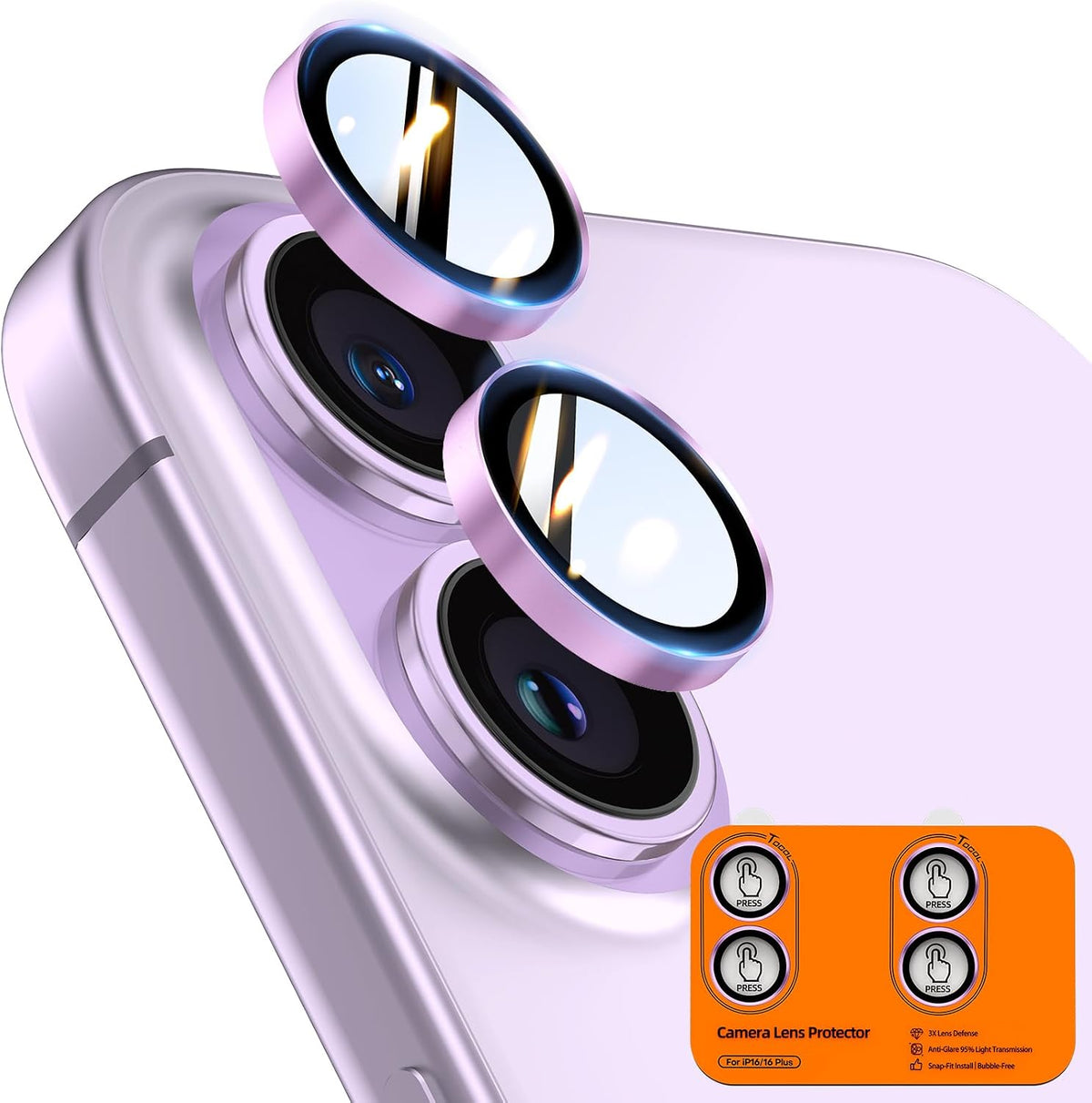 TOCOL for iPhone 16 Pro Max Camera Lens Protector/iPhone 16 Pro Camera Lens Protector Tempered Glass HD Individual Scratch Resistant Cover Accessories Case Friendly 2 Pack（Light Blue）