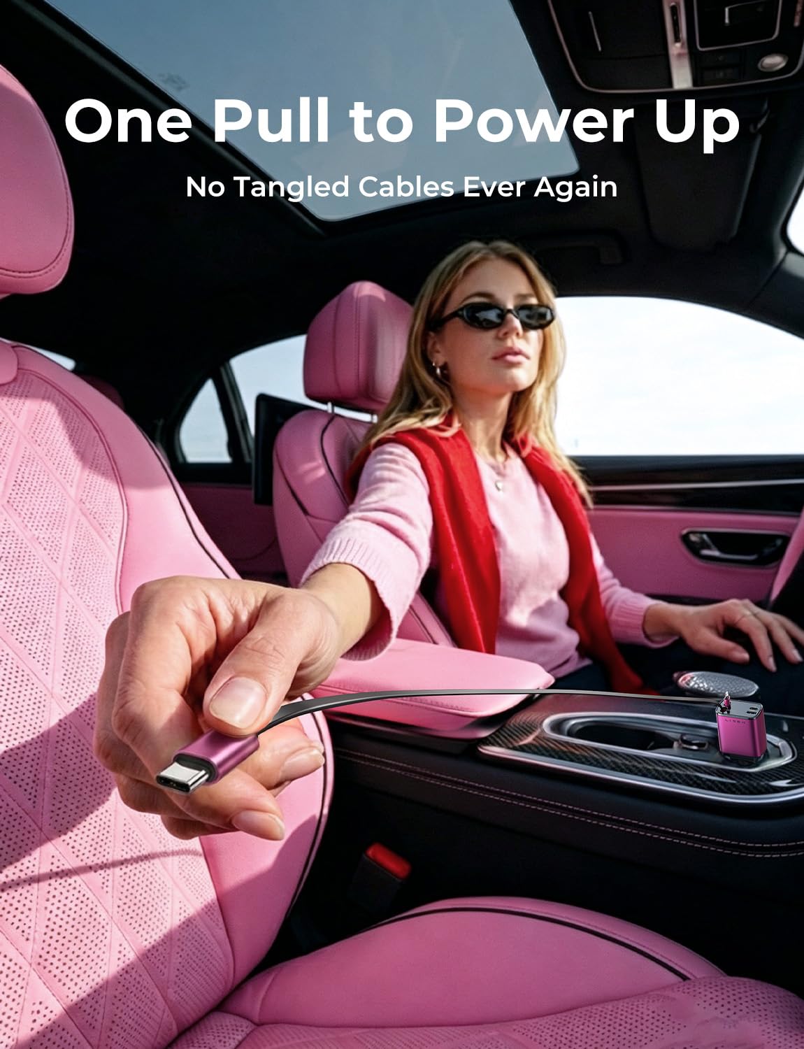 LISEN Retractable Car Charger, 84W Car Adapter USB C Fast Charger, 2 Pack