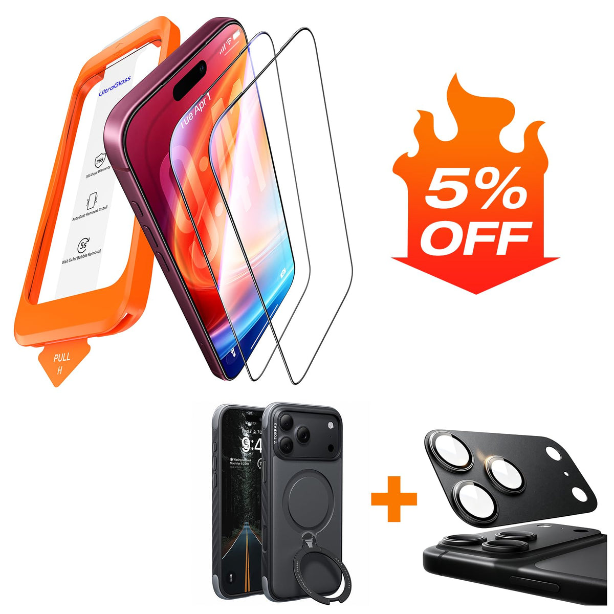 UltraGlass Crystal Armor for iPhone 16 Pro Screen Protector (No Black Bezels) 9H+ Military-Grade Shatterproof Screen Protector 16 Pro Tempered Glass, One Step Easy Installation, 1 Piece
