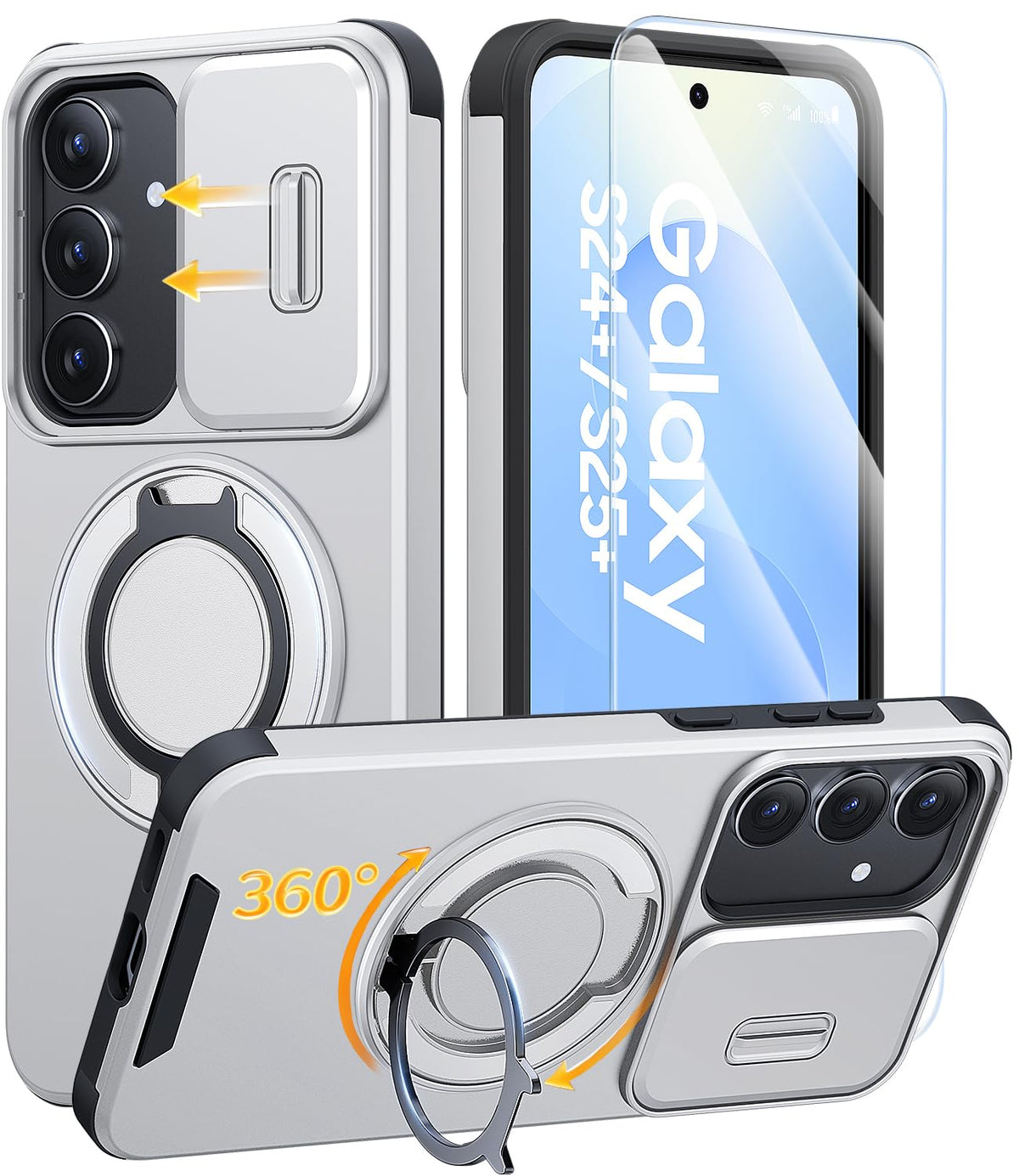 JAME for Samsung Galaxy S26 Case with Ring Stand & Slide Camera Cover