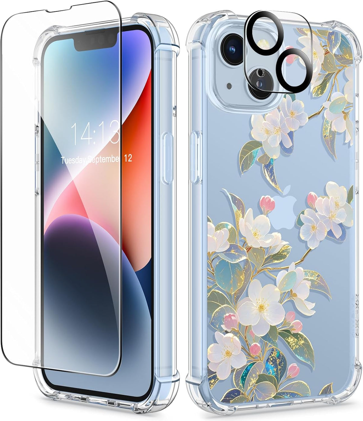 GVIEWIN for iPhone 11 Case Floral, Screen Protector & Camera Lens Protector