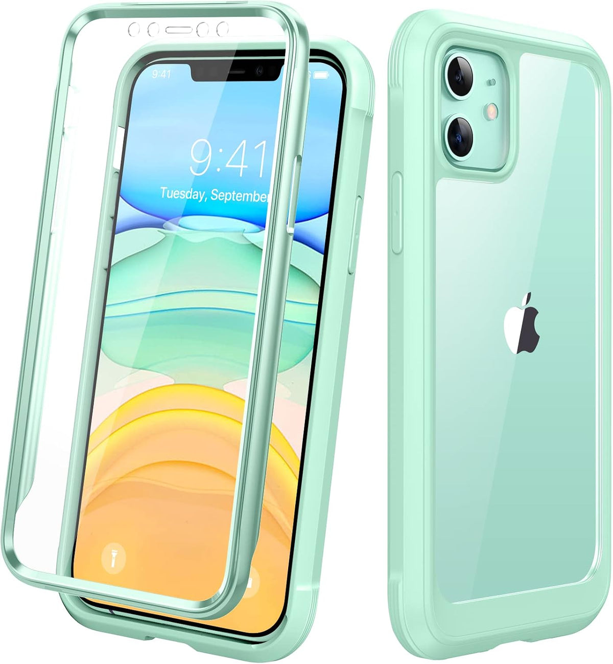 Diaclara Designed for iPhone 15 Plus Case 6.7 Inch, Full-Body Clear Bumper Cases w/Built-in Screen Protector, 360 Protective Rugged Case + Glass Camera Lens Protector,Mint Green