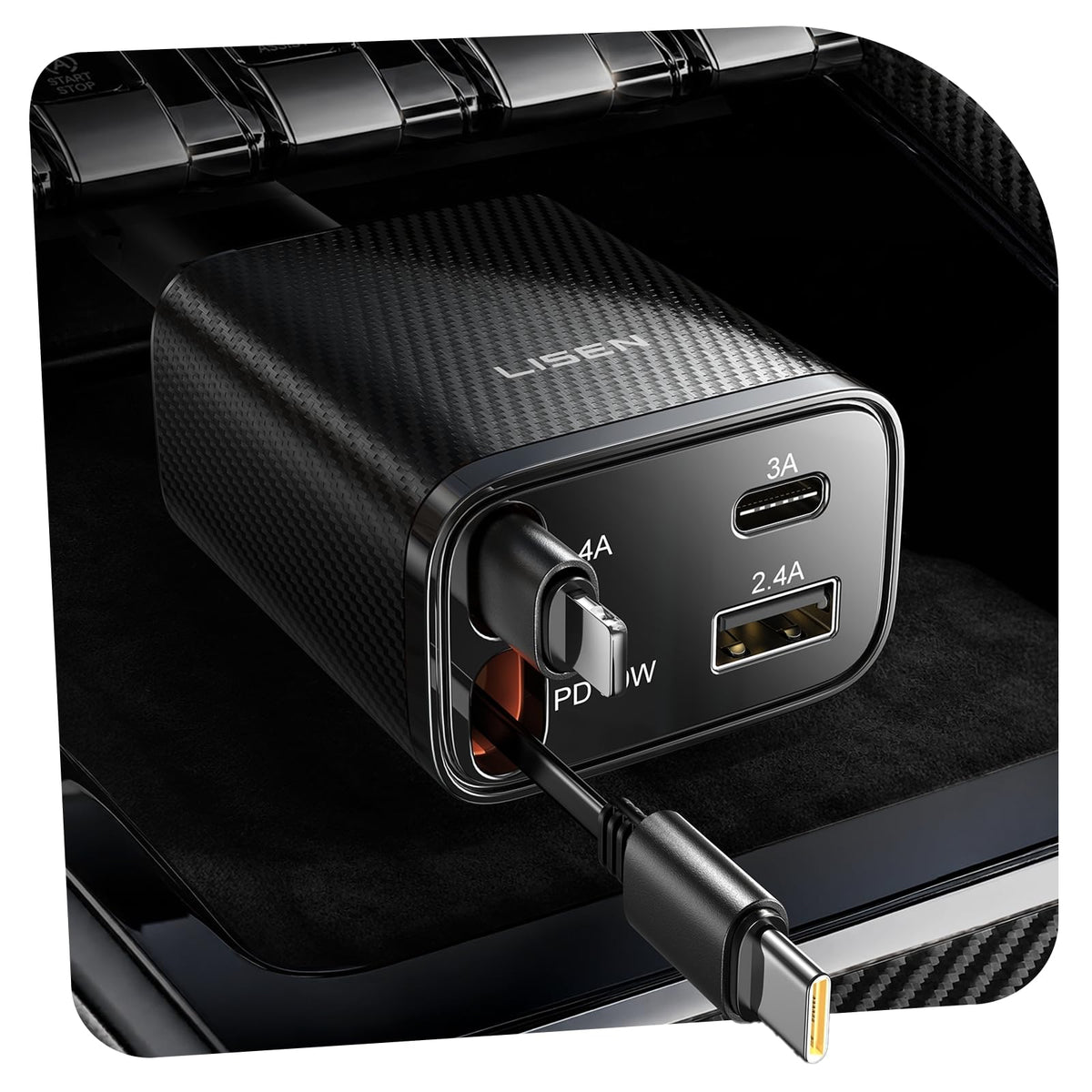 LISEN Retractable Car Charger, 84W Car Adapter USB C Fast Charger, 2 Pack
