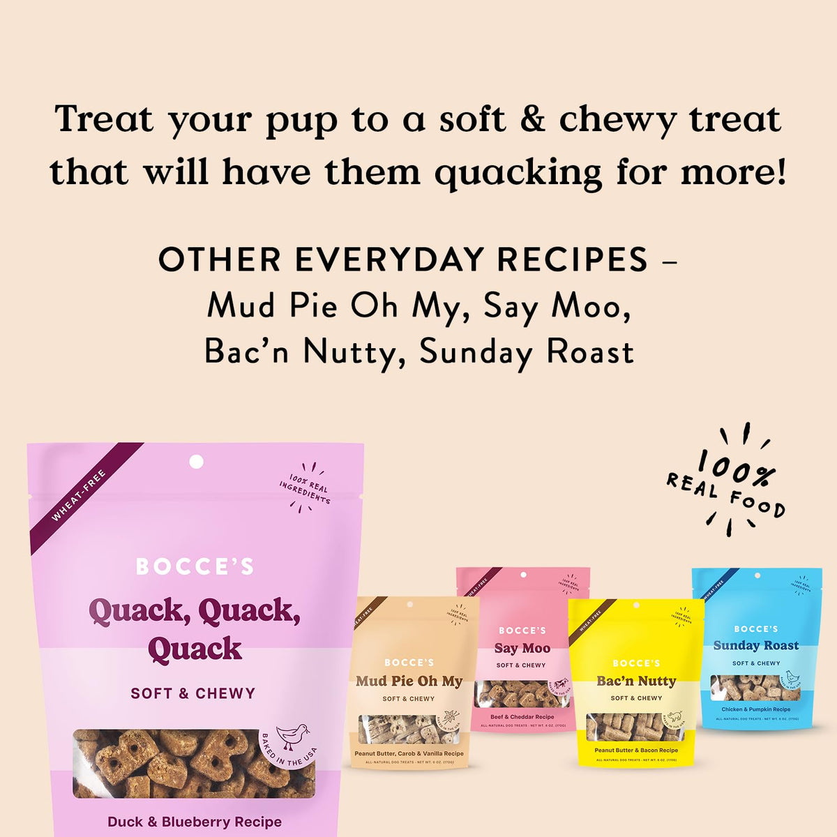 Bocce's Bakery Say Moo Soft & Chewy Dog Treats, Beef & Cheddar Flavor, 6 oz