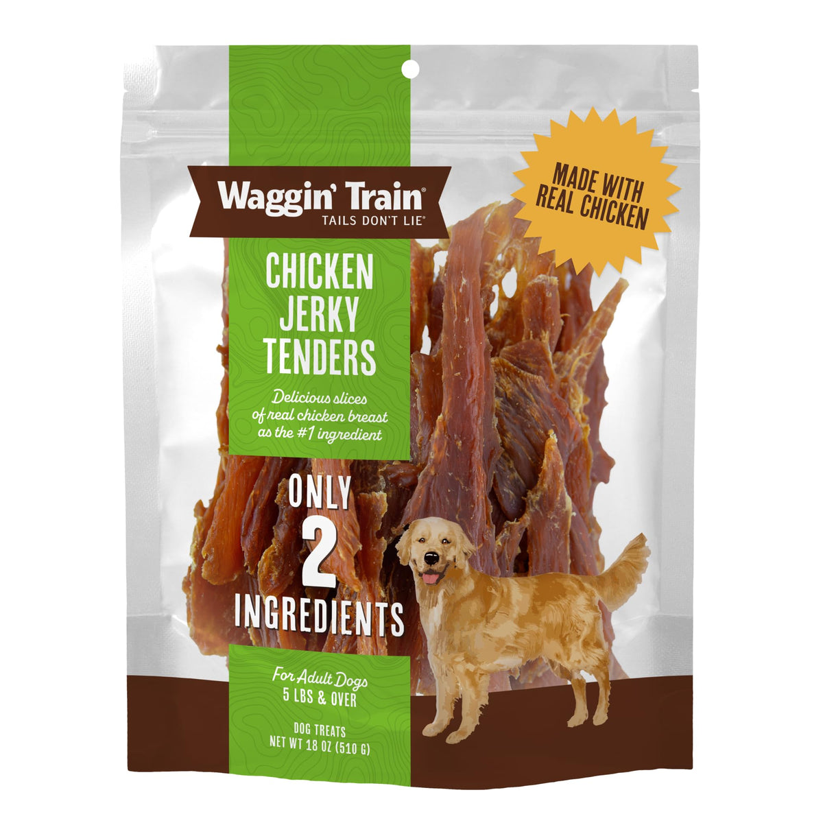 Waggin' Train Chicken Jerky Dog Treats, Made with 100% Real Chicken Breasts, Only Two All-Natural Ingredients, Great High Protein Dog Treat, Easily Digestible for Big or Small Dogs, 30 oz. Pouch