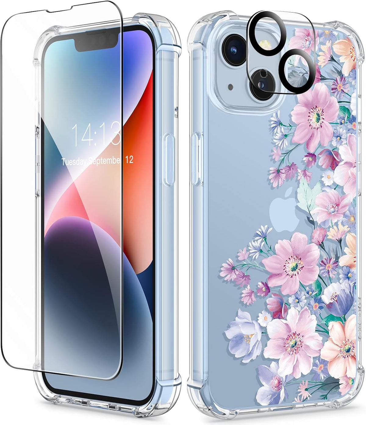 GVIEWIN for iPhone 11 Case Floral, Screen Protector & Camera Lens Protector
