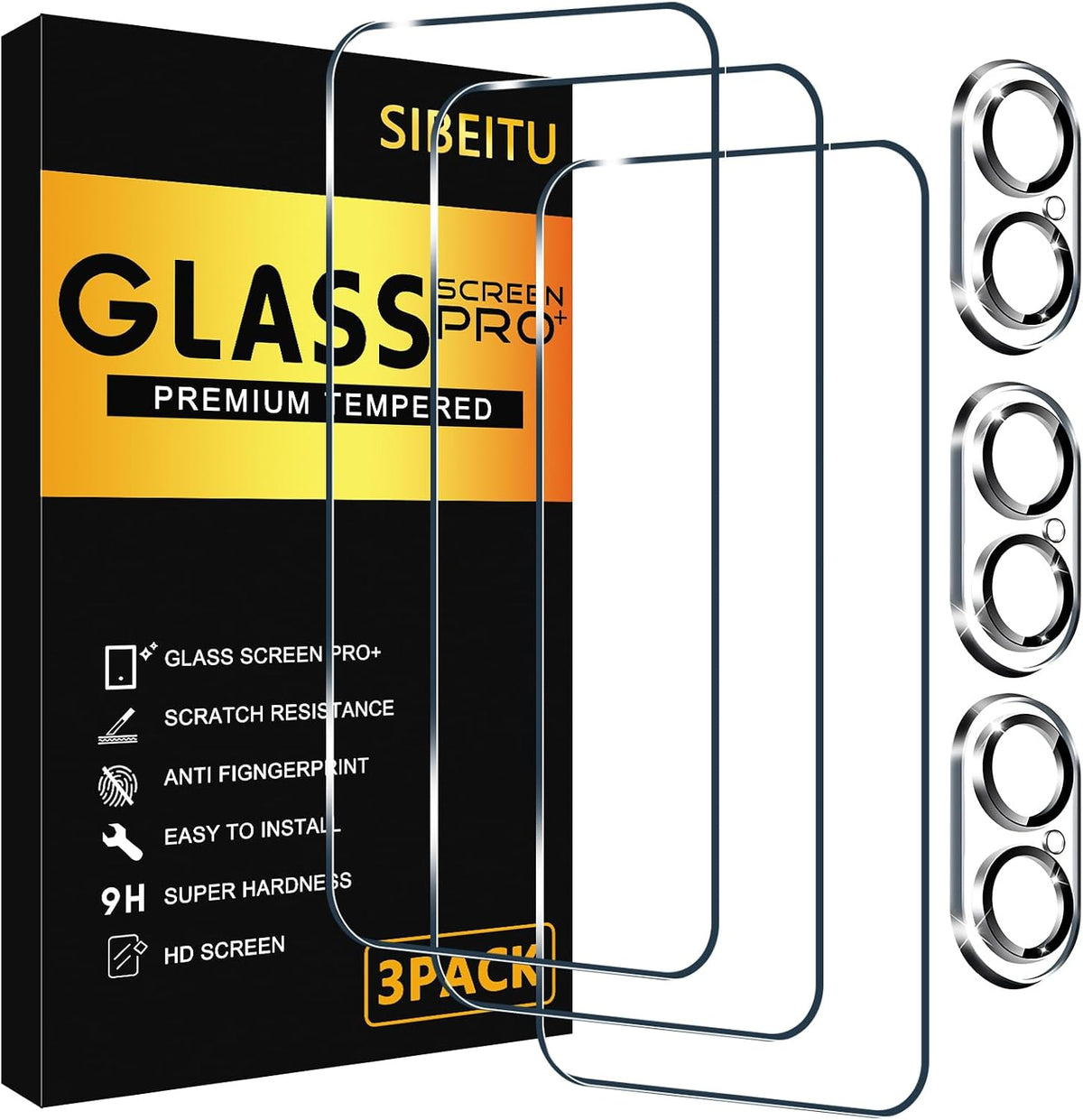 SIBEITU 3+3 Pack Screen Protector + Camera Lens Protector for iPhone 14 Pro
