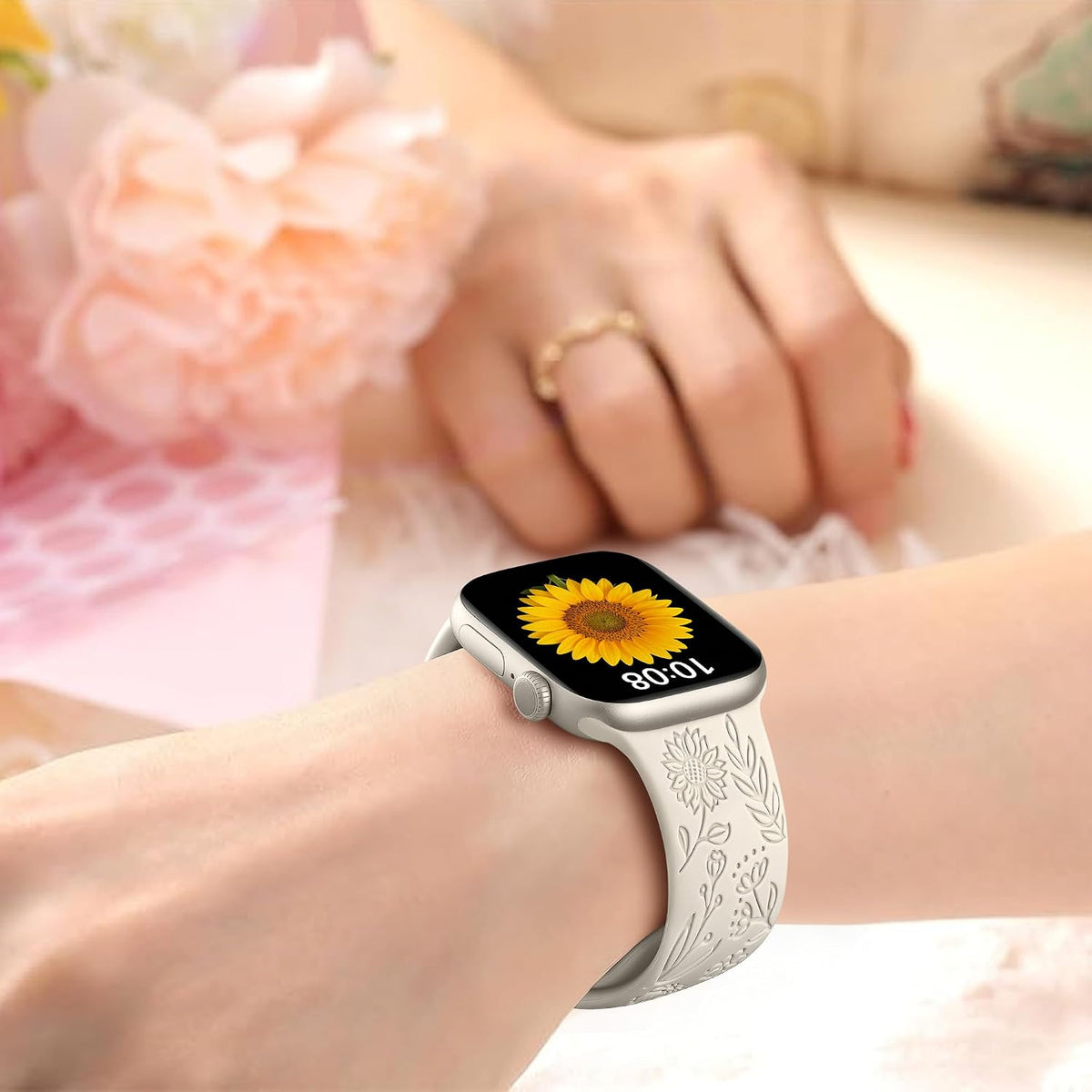 6 Pack Floral Engraved Bands Compatible with Apple Watch for Women