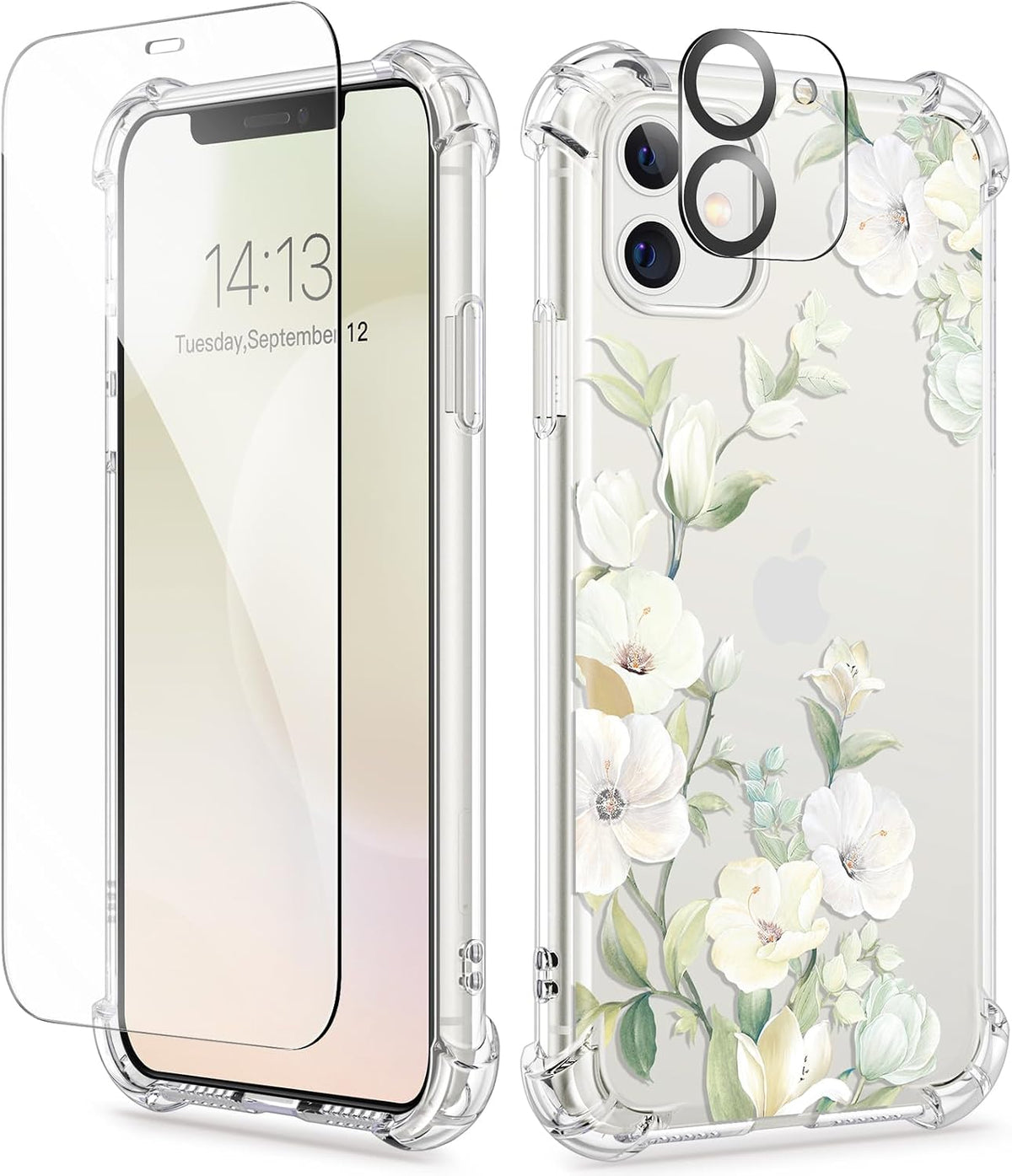 GVIEWIN for iPhone 11 Case Floral, Screen Protector & Camera Lens Protector